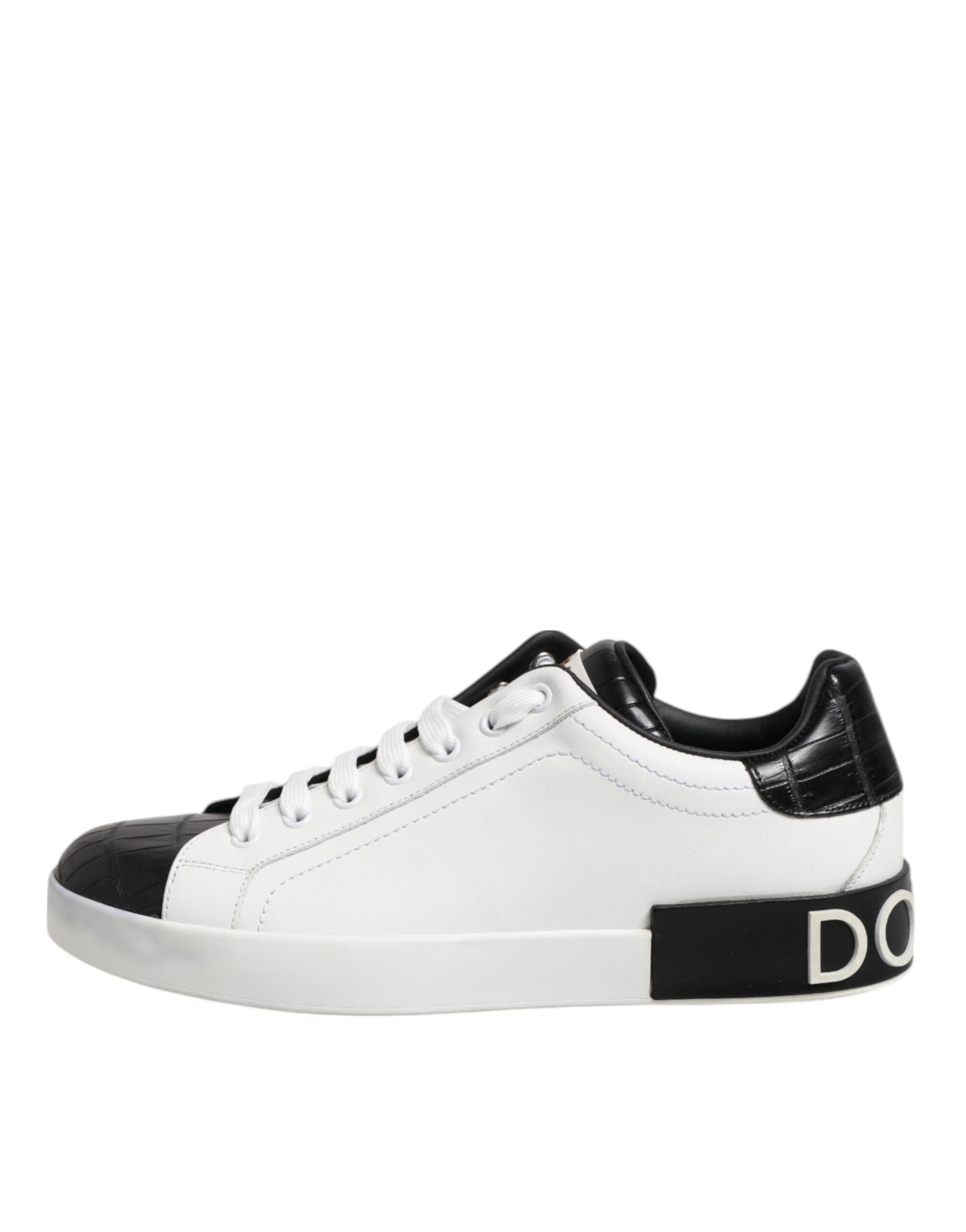 Dolce & Gabbana Weiß Schwarz Leder Portofino Sneaker Schuhe