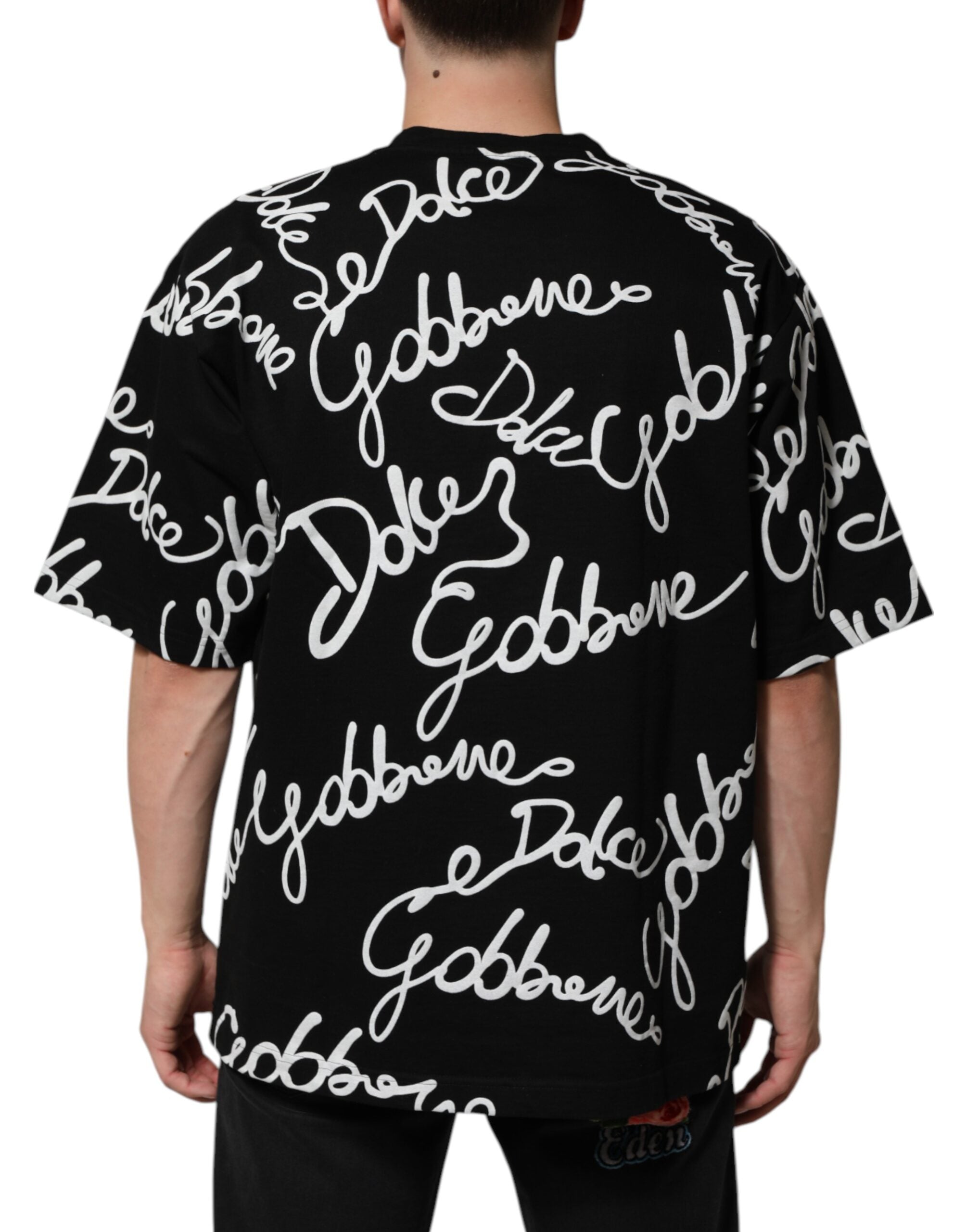 Dolce & Gabbana Schwarzes T-Shirt mit Rundhalsausschnitt und Logodruck aus Baumwolle