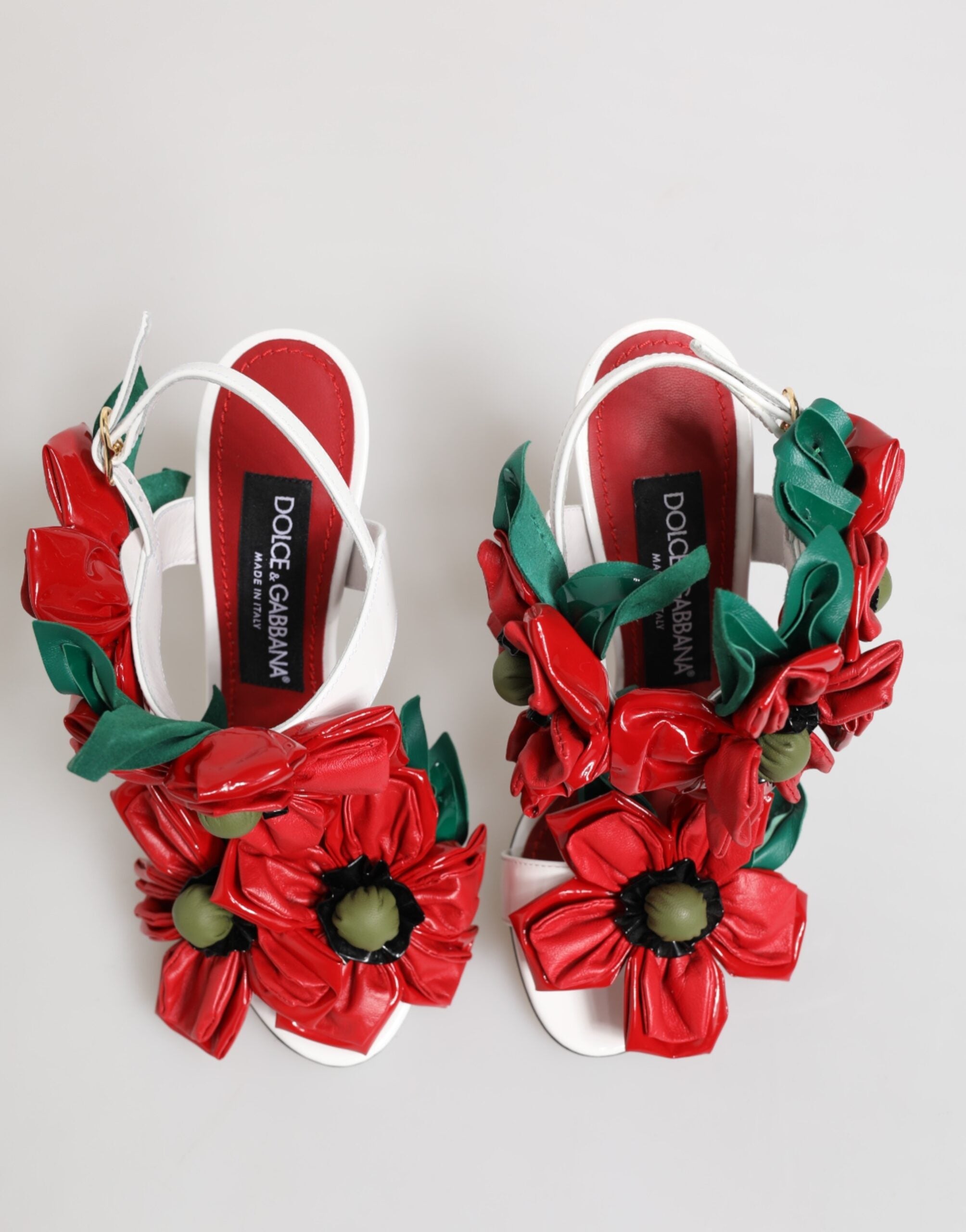 Dolce & Gabbana Weiß Rot Floral Detailing Sandalen Schuhe