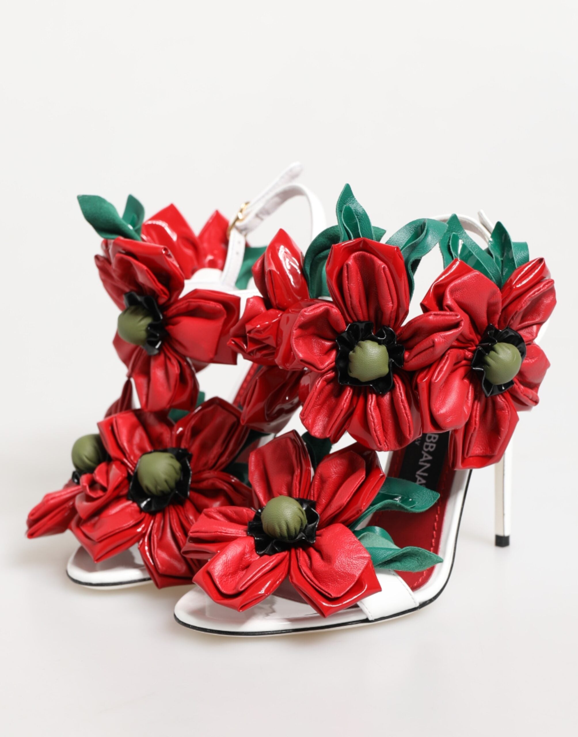 Dolce & Gabbana Weiß Rot Floral Detailing Sandalen Schuhe