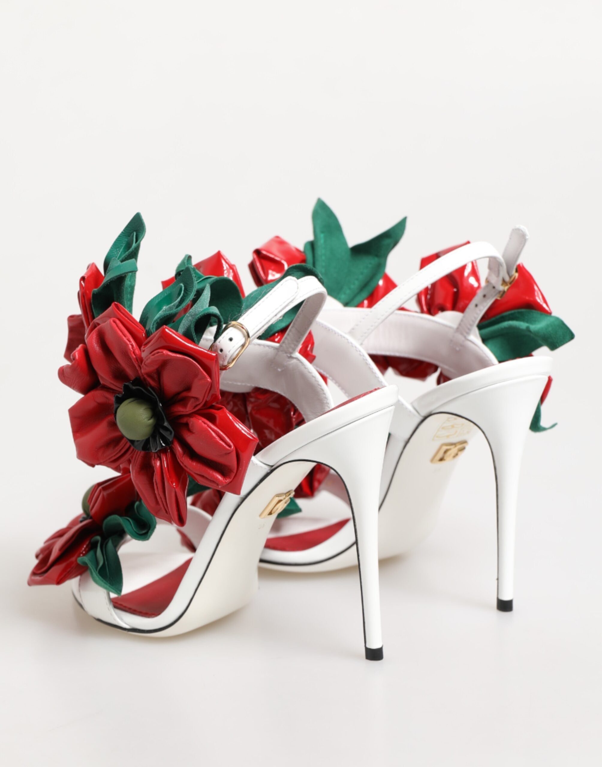 Dolce & Gabbana Weiß Rot Floral Detailing Sandalen Schuhe