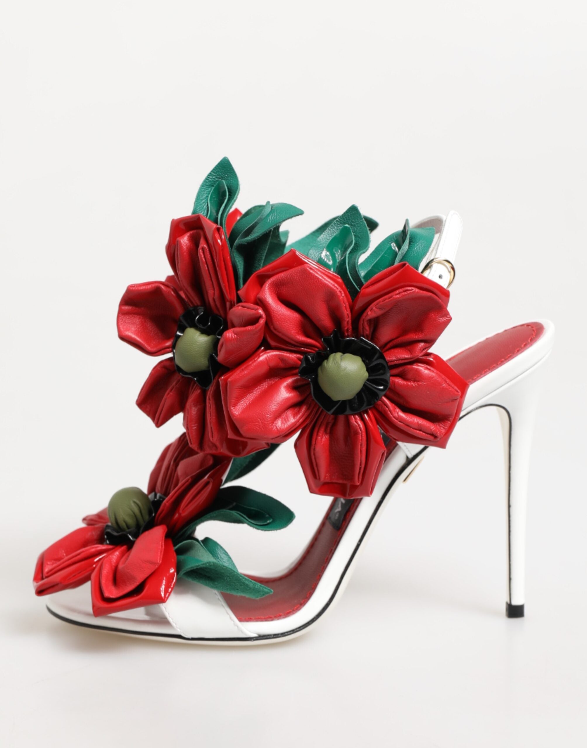 Dolce & Gabbana Weiß Rot Floral Detailing Sandalen Schuhe