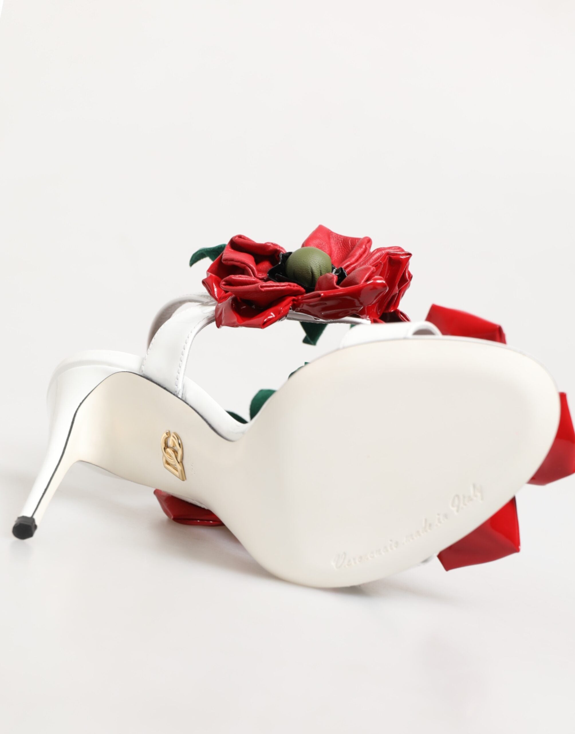 Dolce & Gabbana Weiß Rot Floral Detailing Sandalen Schuhe