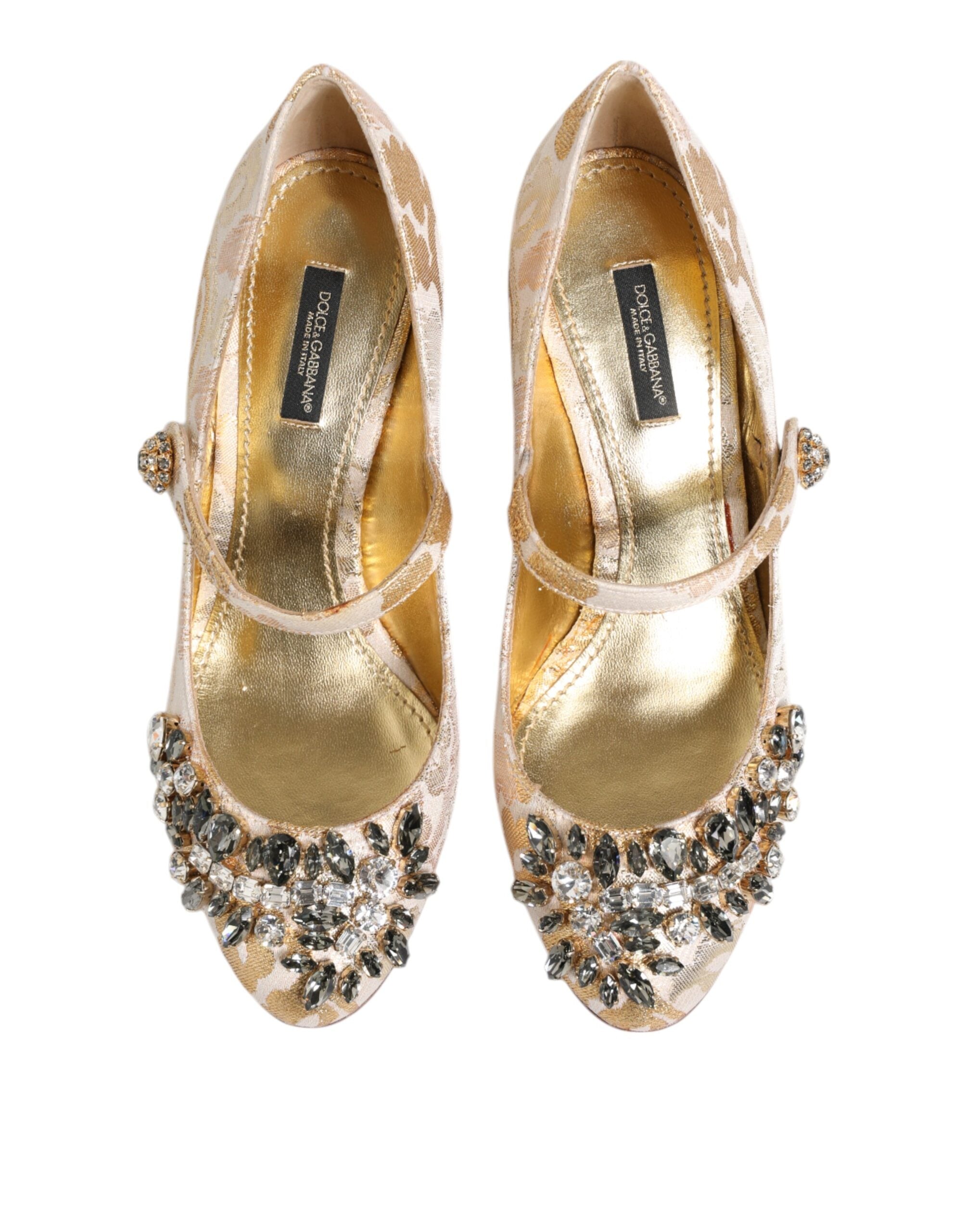 Dolce & Gabbana Gold Jacquard Kristall Mary Janes Pumps Schuhe