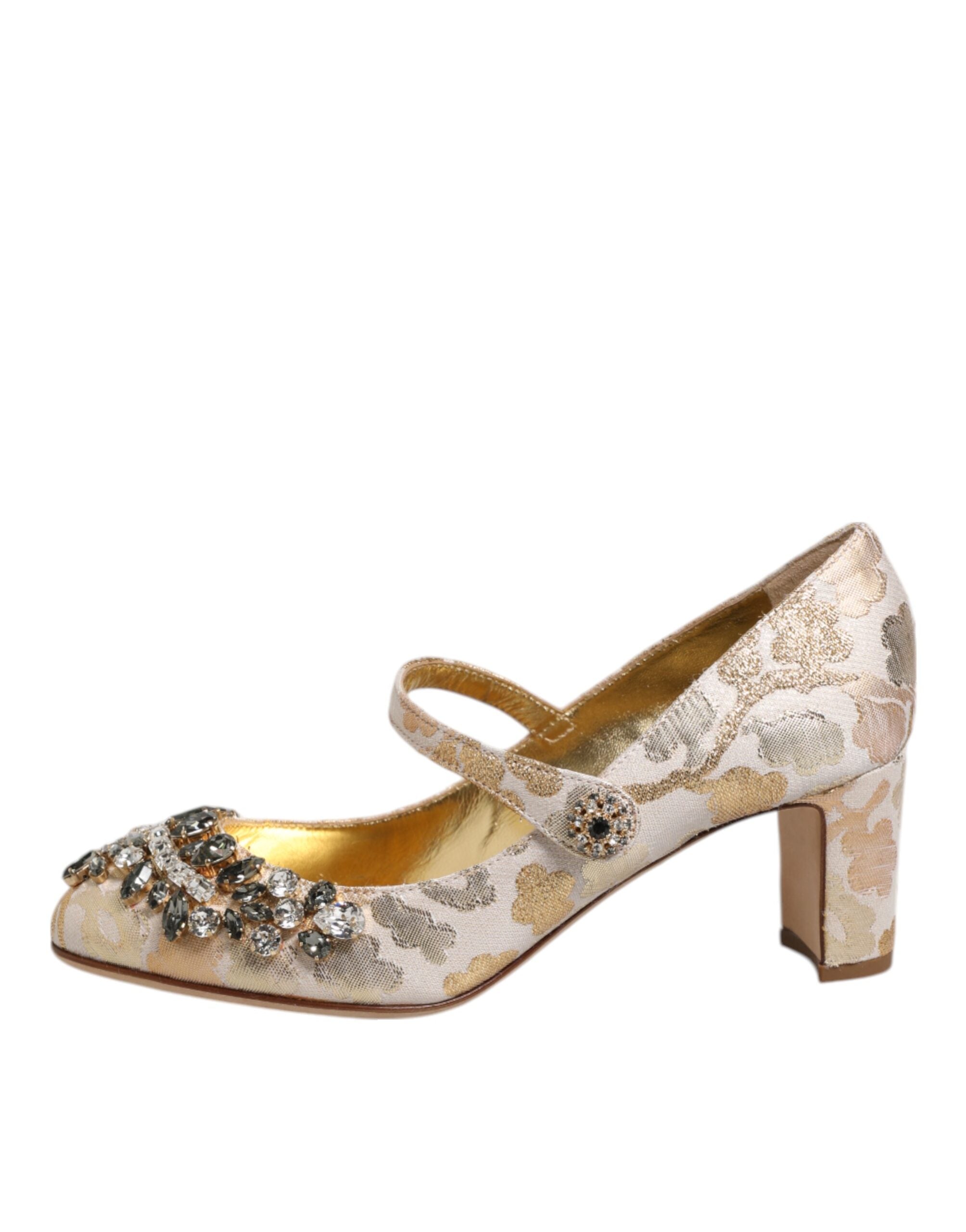 Dolce & Gabbana Gold Jacquard Kristall Mary Janes Pumps Schuhe