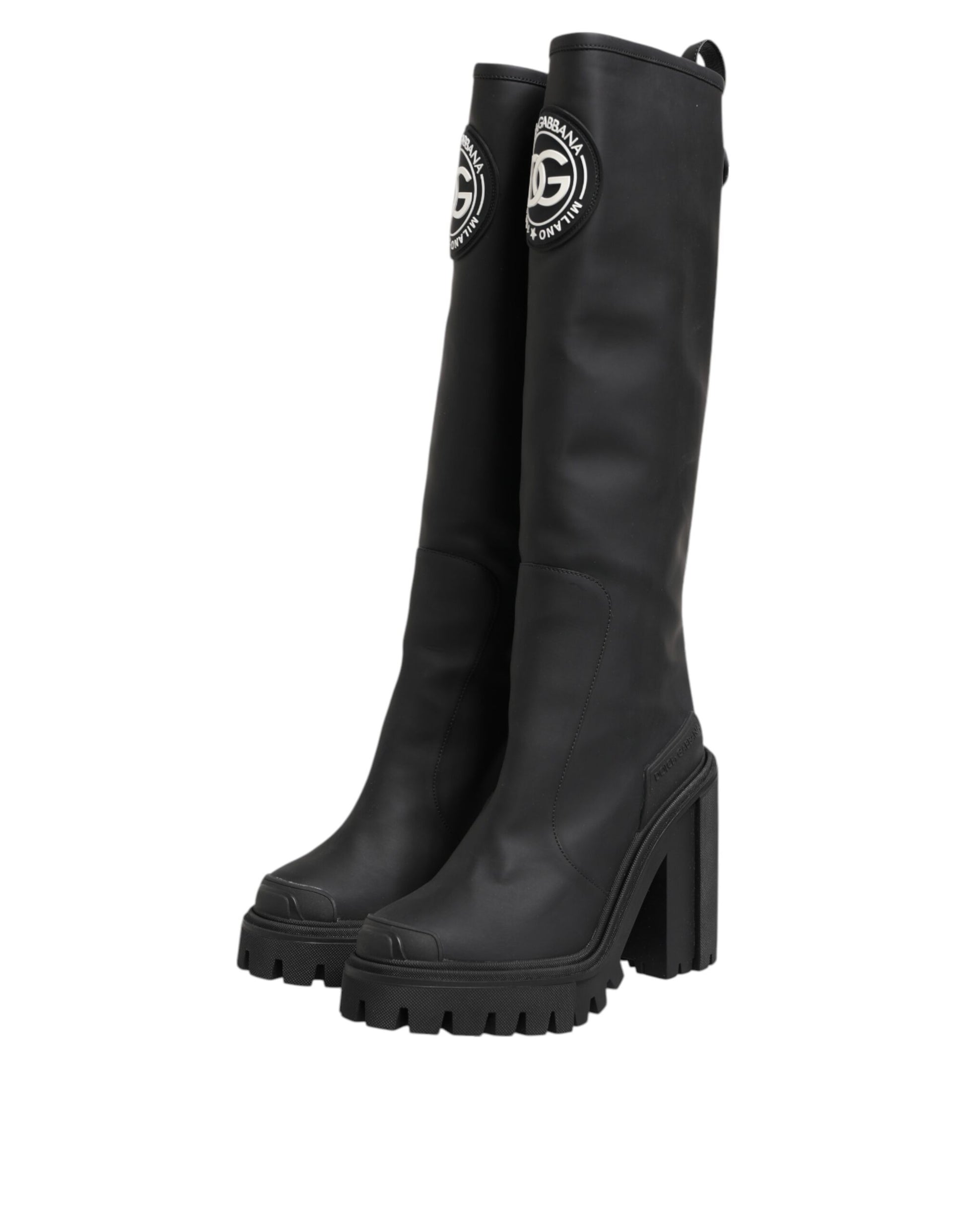 Dolce & Gabbana Schwarz DG Logo Trekking Kniehohe Stiefel Schuhe