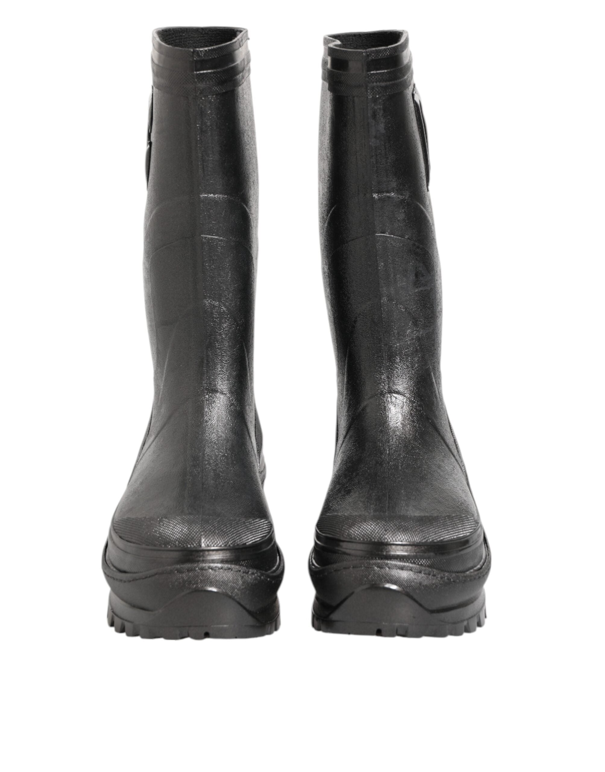 Dolce & Gabbana Metallic Schwarz Pull On Regen Stiefel Männer Schuhe