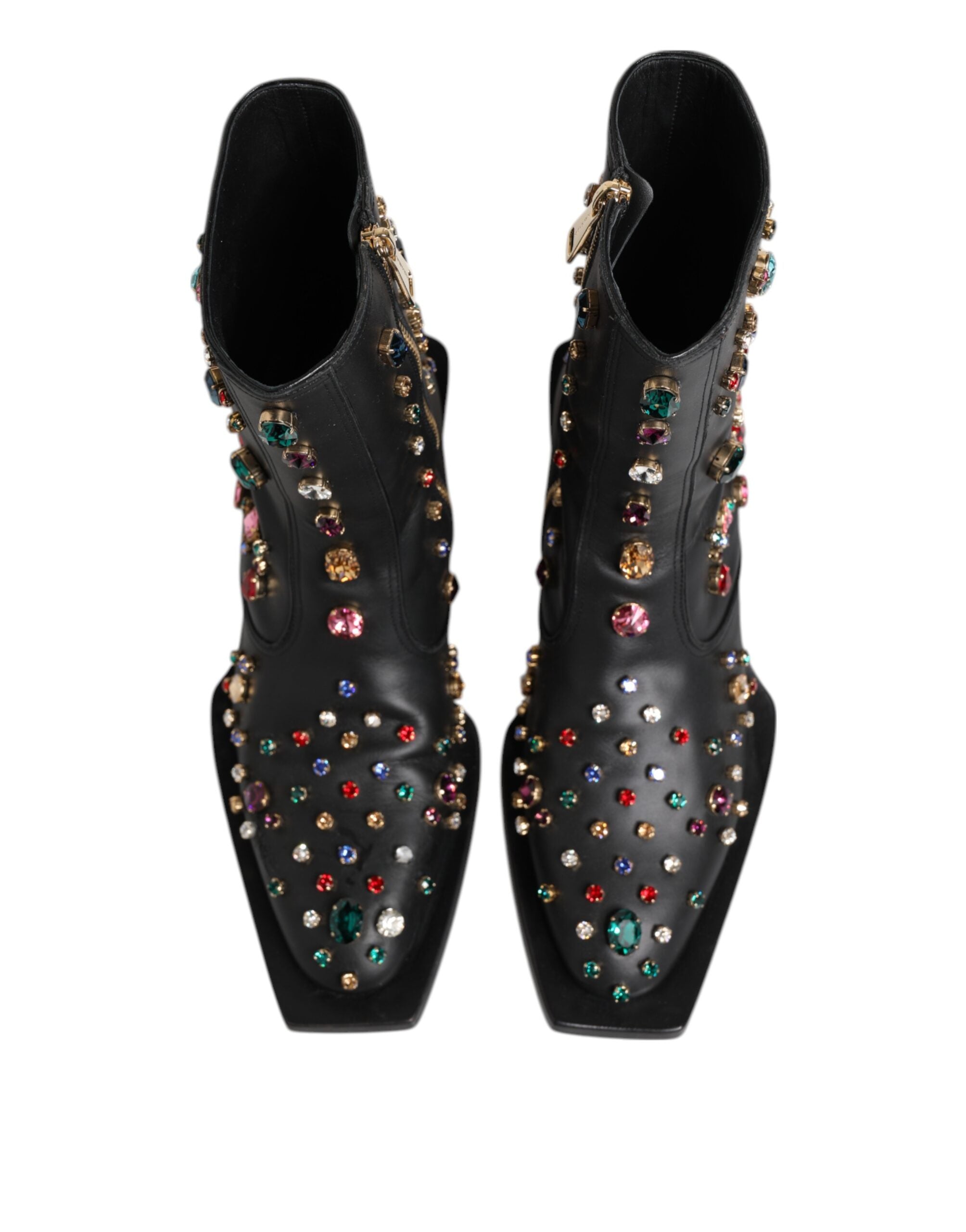 Dolce & Gabbana Schwarz Crystal Cowboy Leder Männer Stiefel Schuhe