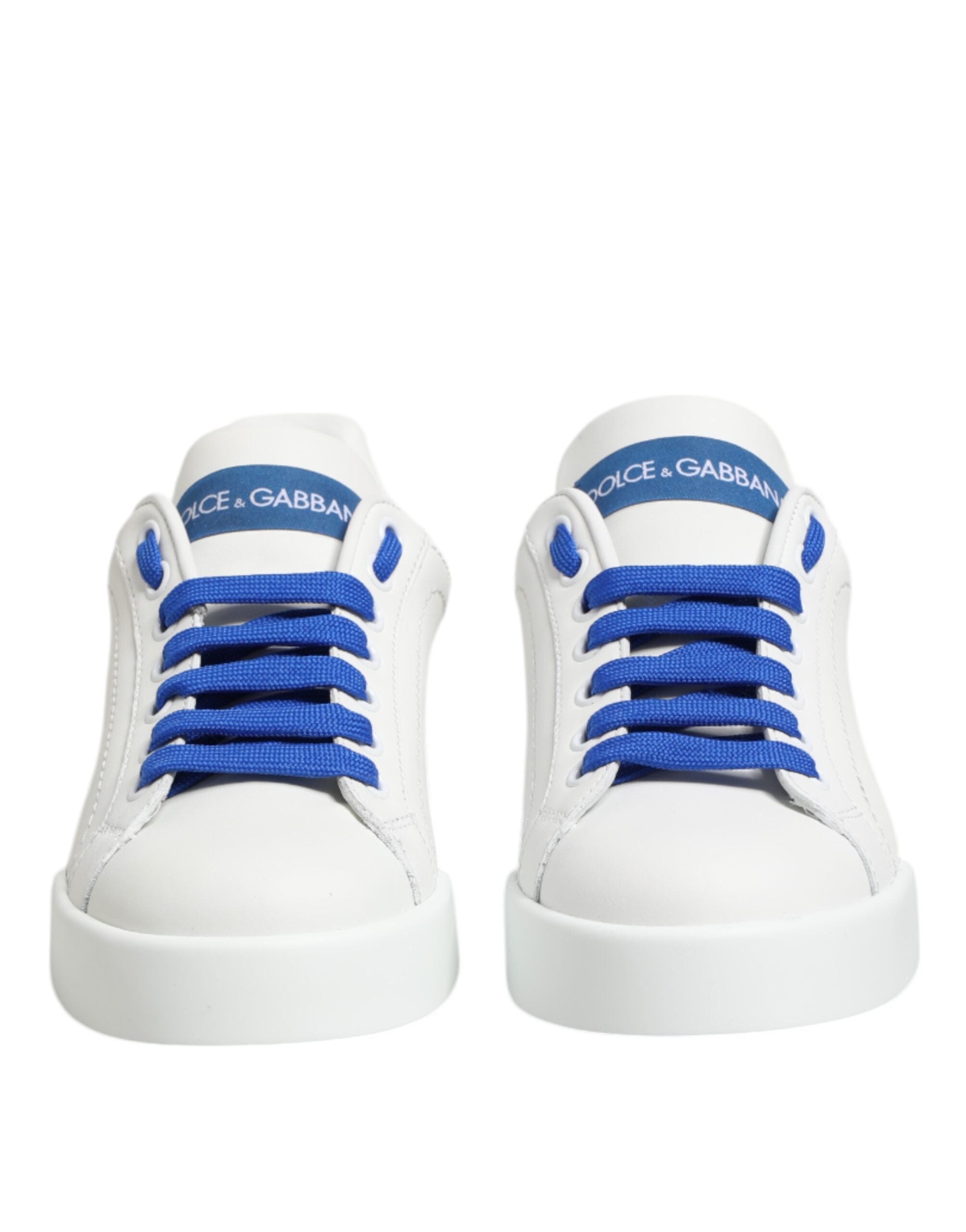 Dolce & Gabbana Weiß Blau Leder Low Top Turnschuhe Schuhe