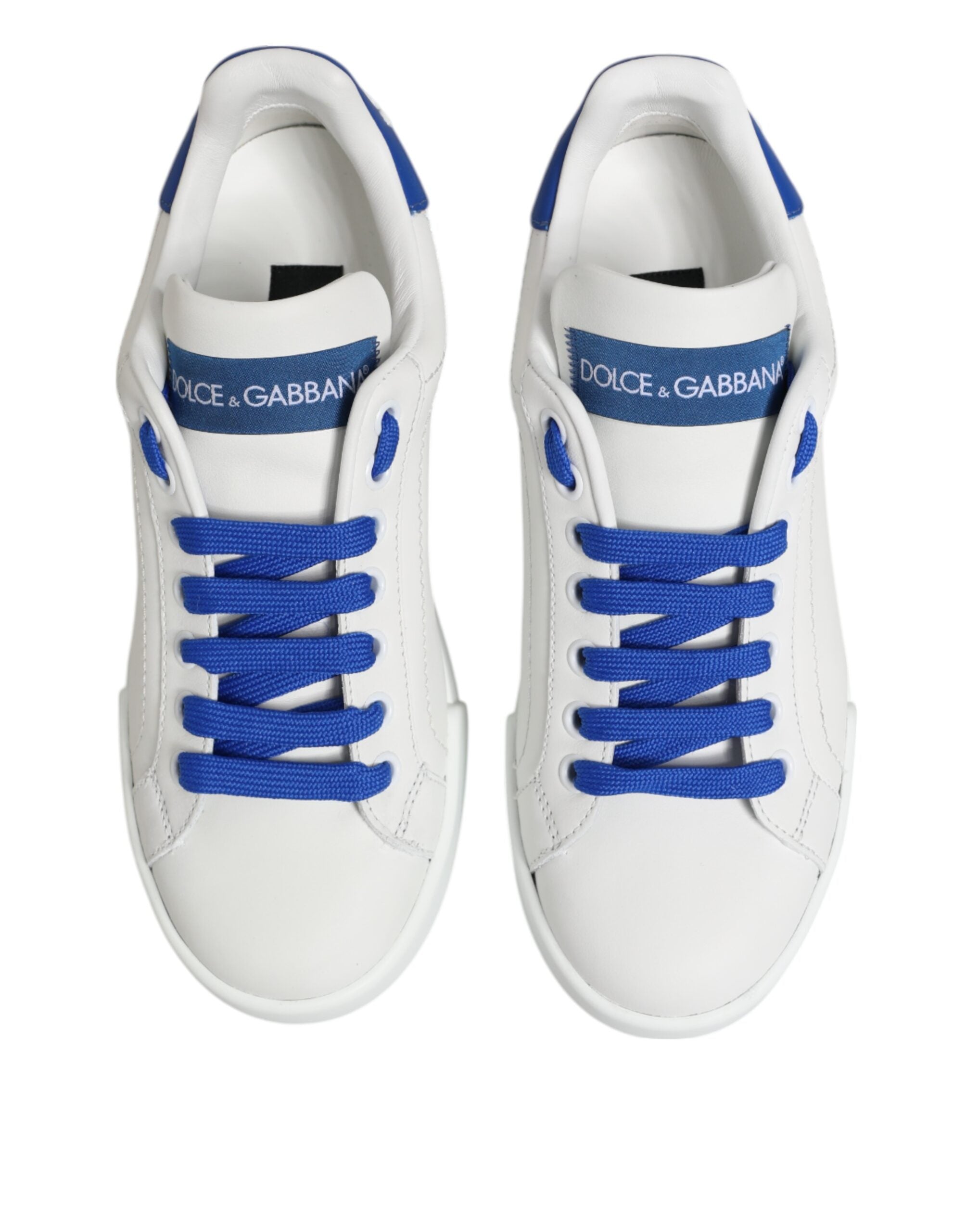 Dolce & Gabbana Weiß Blau Leder Low Top Turnschuhe Schuhe