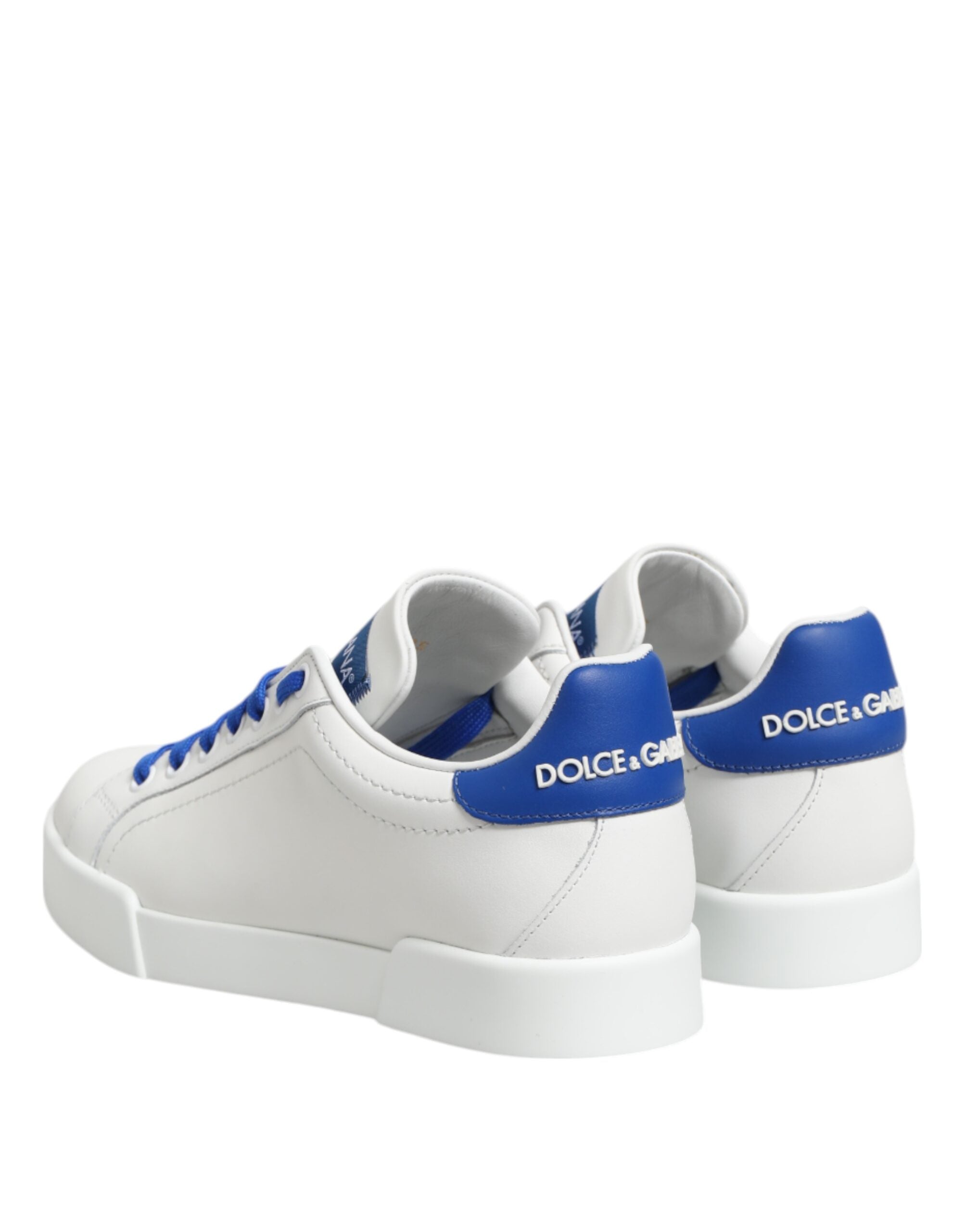 Dolce & Gabbana Weiß Blau Leder Low Top Turnschuhe Schuhe