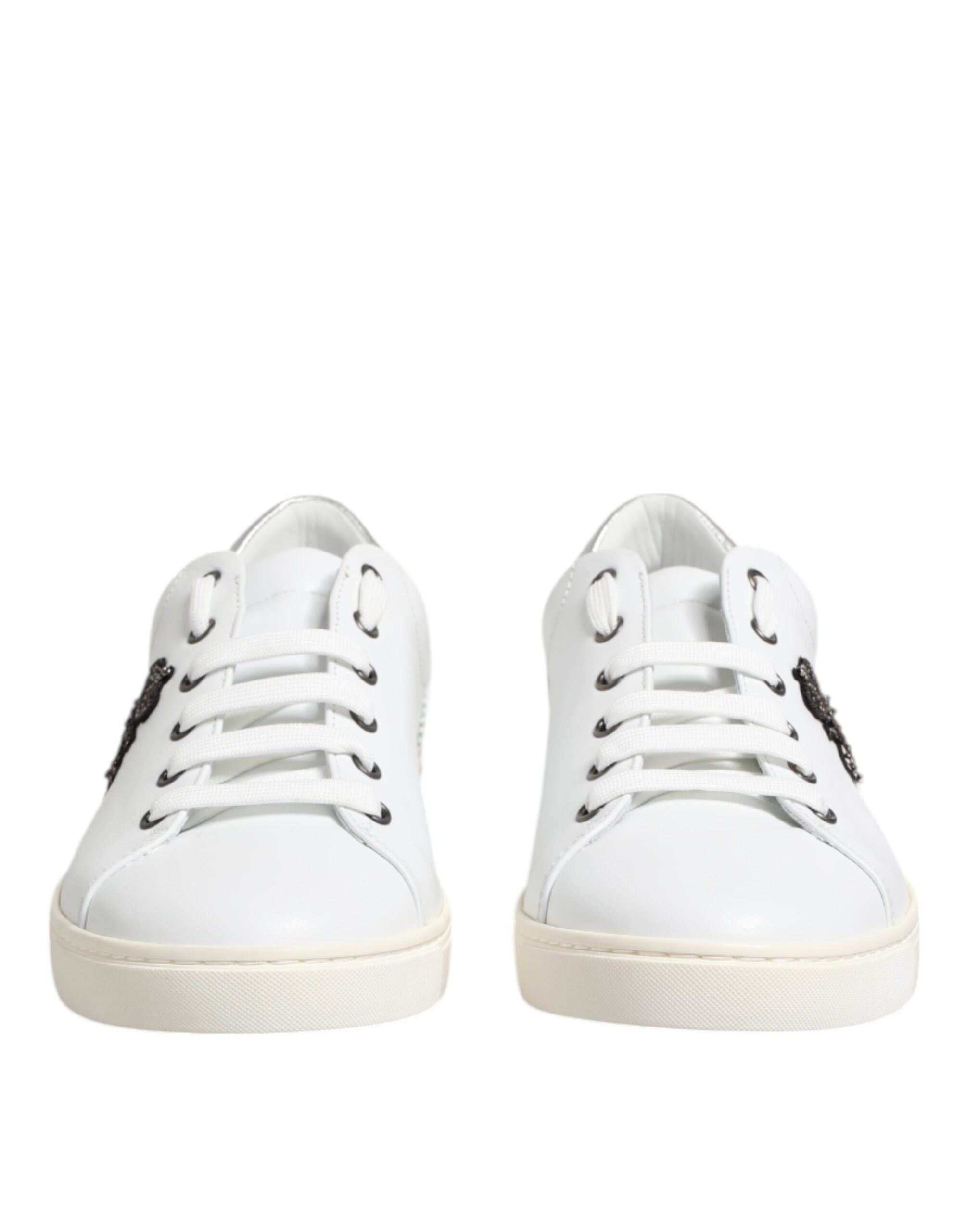 Dolce & Gabbana Weiß Crown Bee Leder Low Top Turnschuhe Schuhe