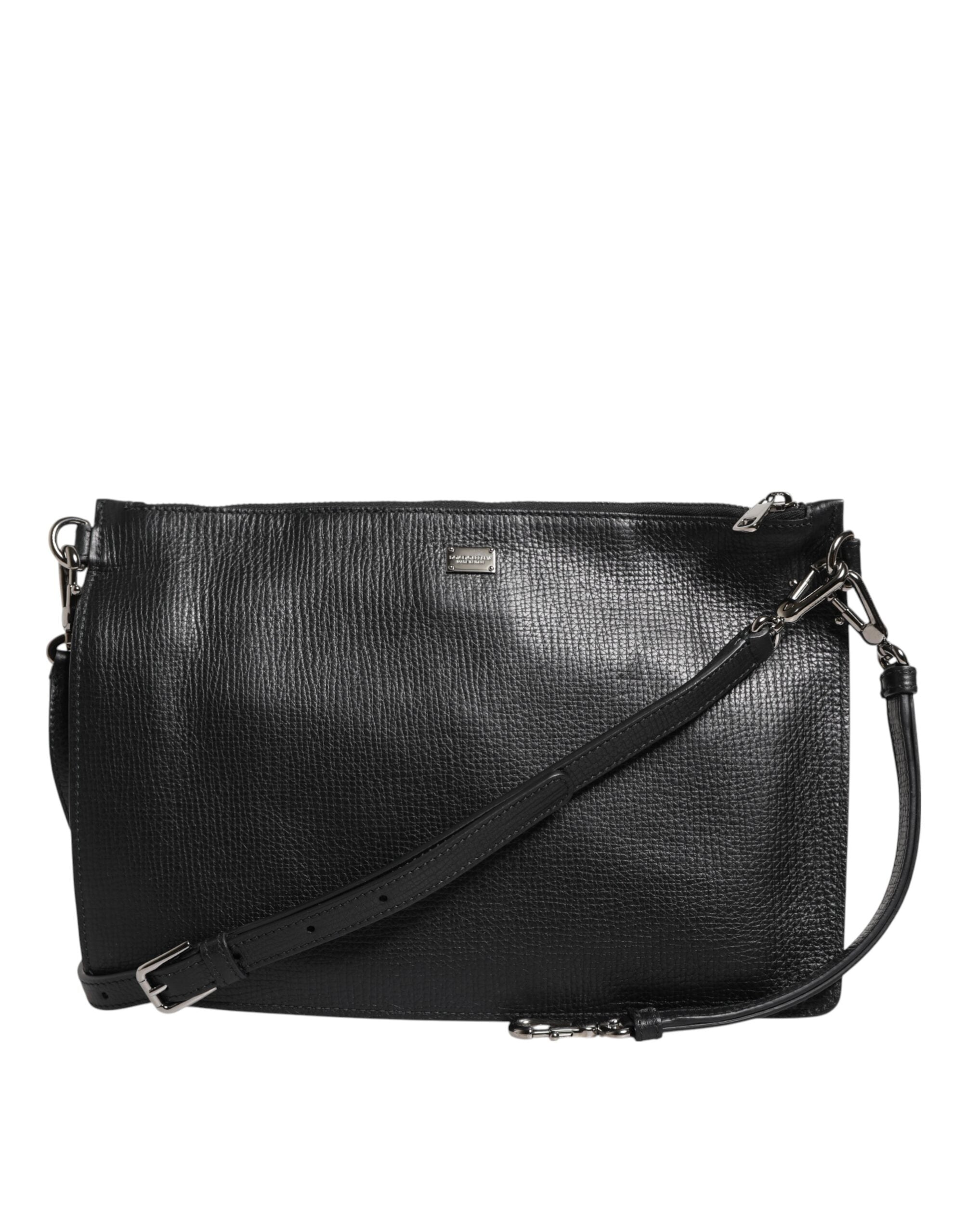 Dolce & Gabbana Schwarz Palmellato Leder Logo Plaque Umhängetasche Borse