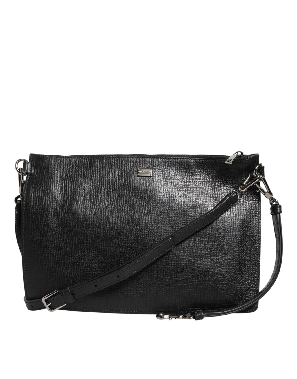 Dolce & Gabbana Schwarz Palmellato Leder Logo Plaque Umhängetasche Borse