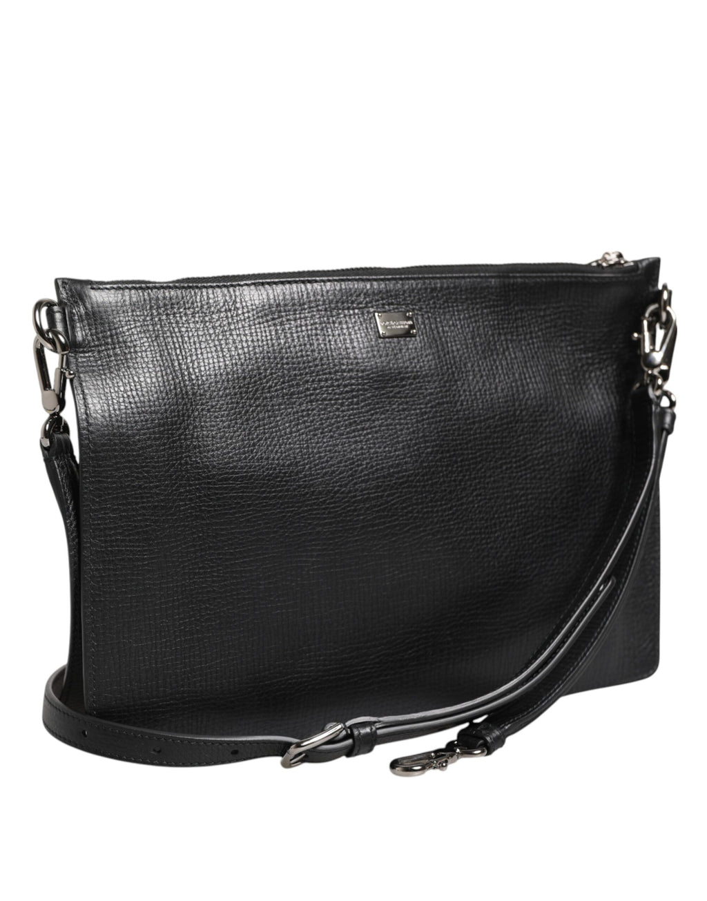 Dolce & Gabbana Schwarz Palmellato Leder Logo Plaque Umhängetasche Borse