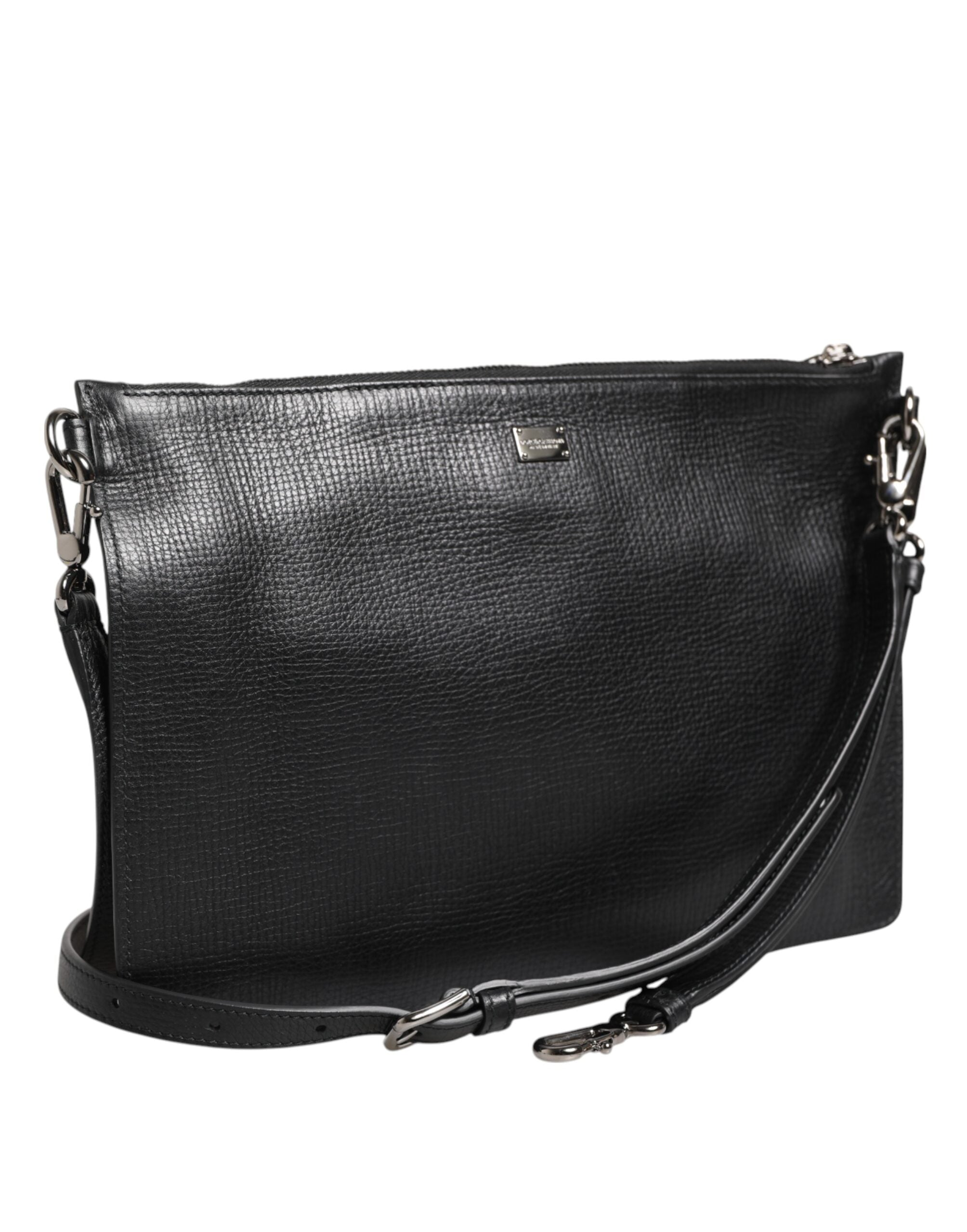 Dolce & Gabbana Schwarz Palmellato Leder Logo Plaque Umhängetasche Borse