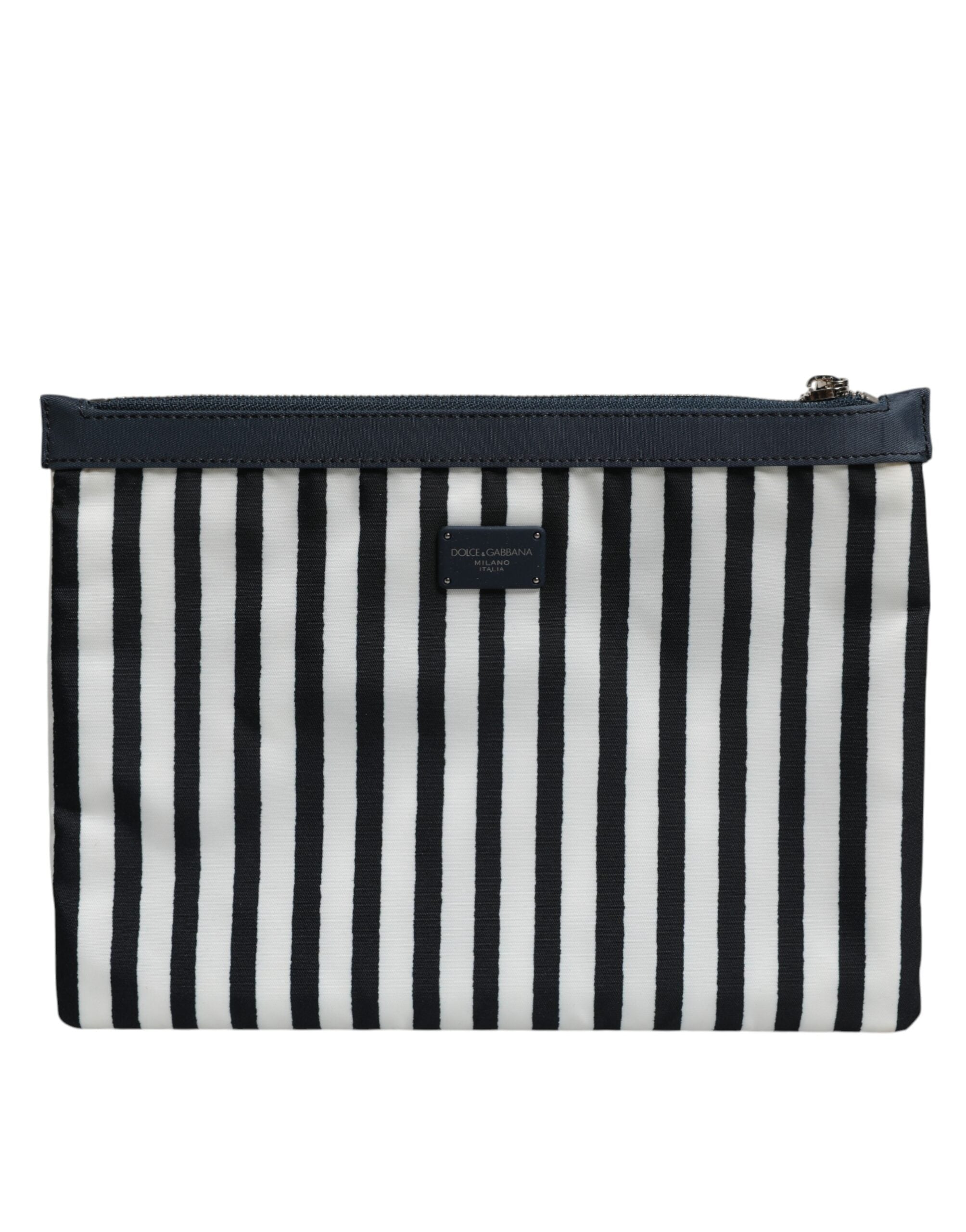 Dolce & Gabbana Schwarz-weiß gestreifte Logoplakette Clutch Borse Pouch Bag