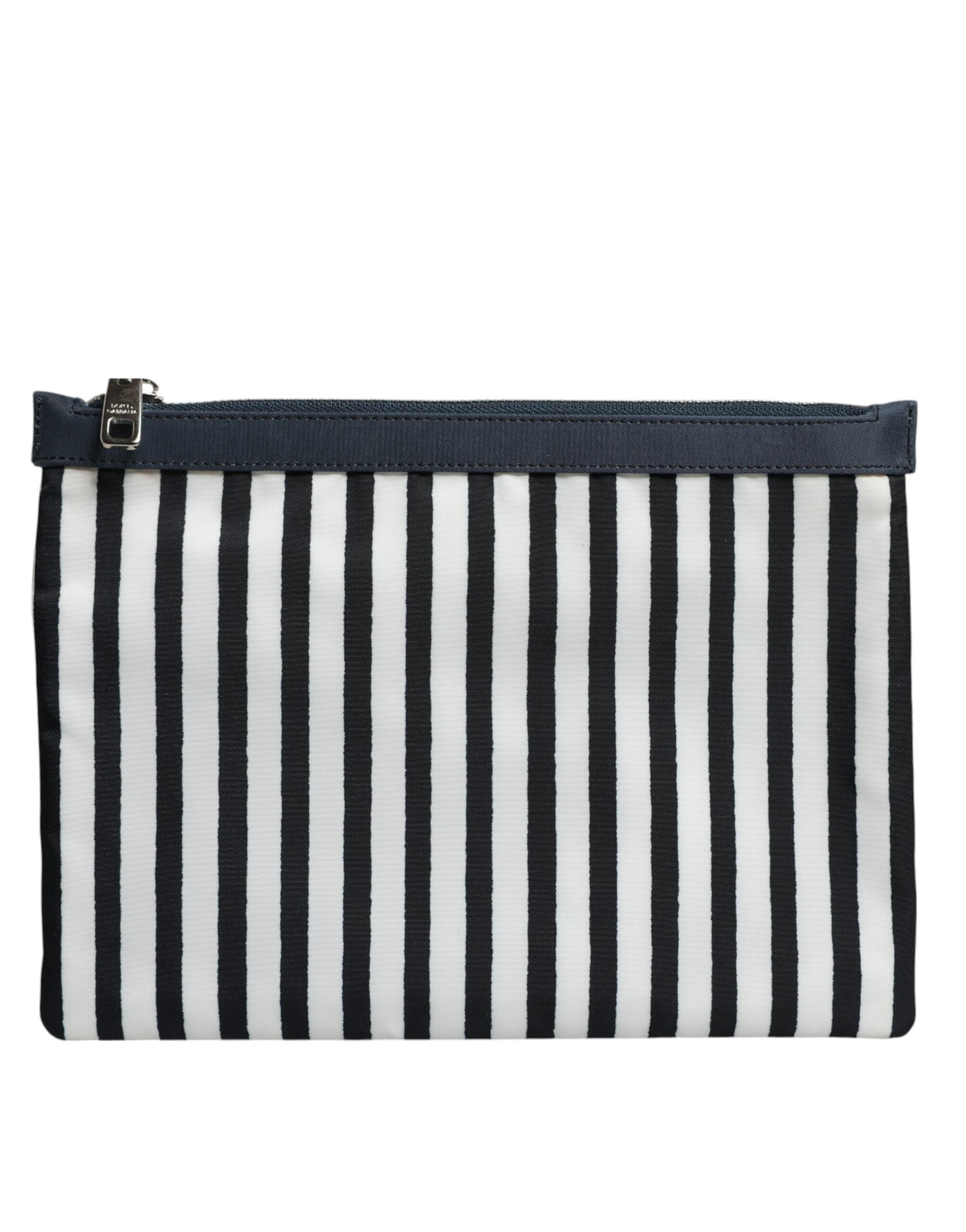Dolce & Gabbana Schwarz-weiß gestreifte Logoplakette Clutch Borse Pouch Bag