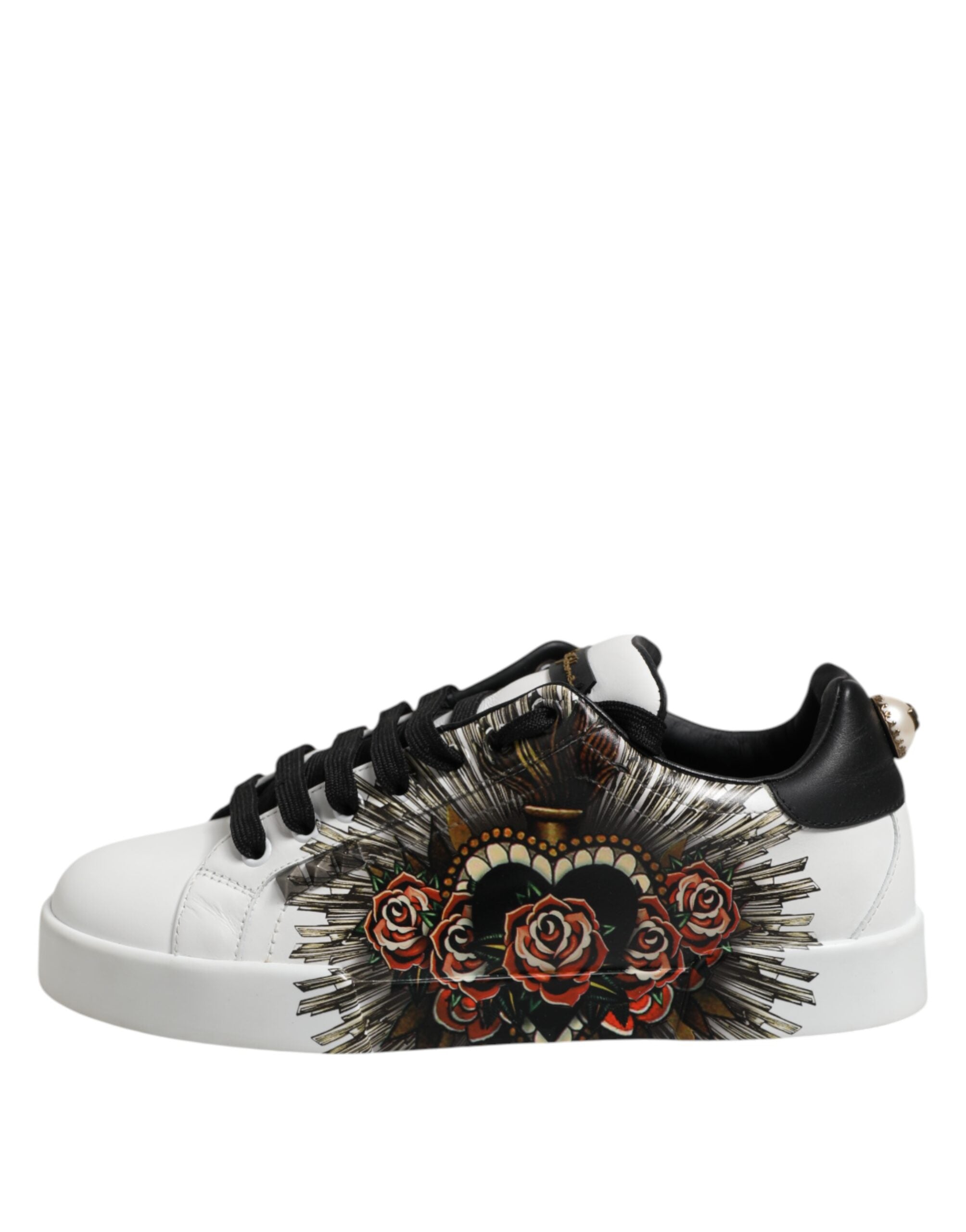 Dolce & Gabbana Weiß Leder Portofino Lace Up Turnschuhe