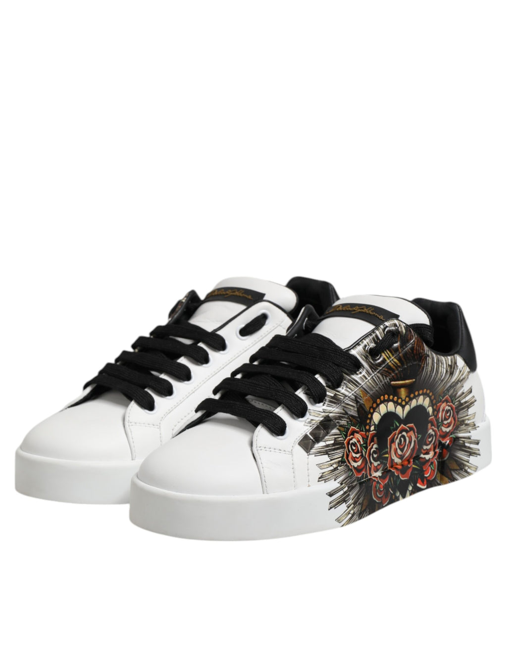 Dolce & Gabbana Weiß Leder Portofino Lace Up Turnschuhe