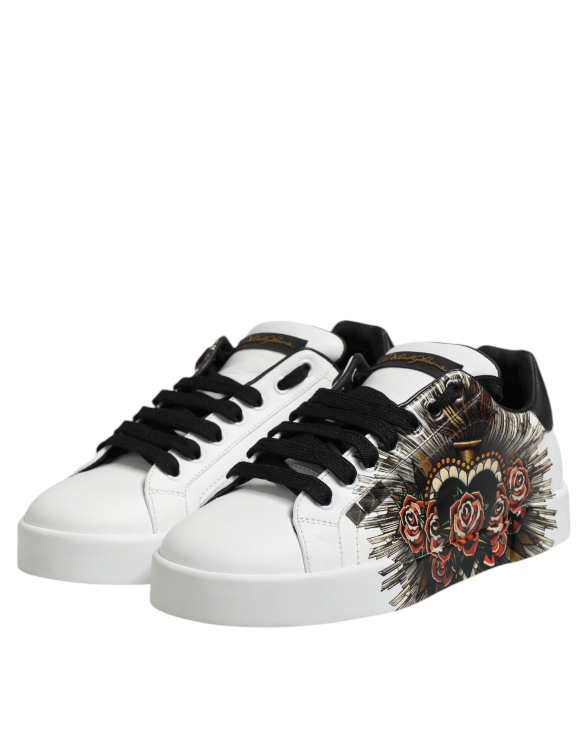 Dolce & Gabbana Weiß Leder Portofino Lace Up Turnschuhe