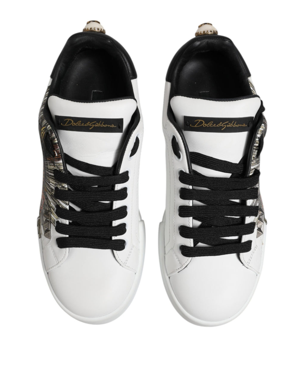 Dolce & Gabbana Weiß Leder Portofino Lace Up Turnschuhe