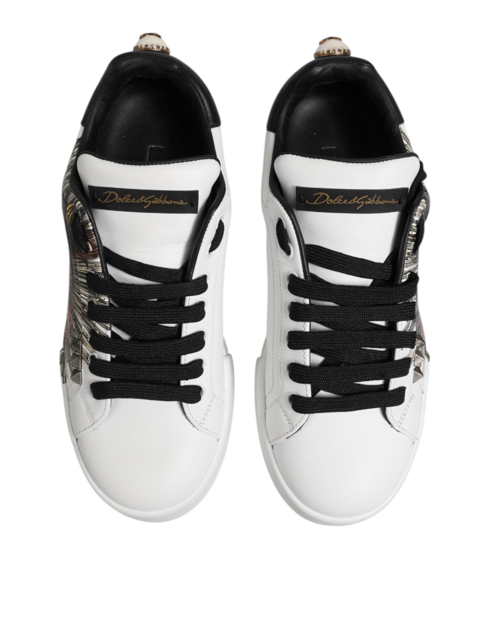 Dolce & Gabbana Weiß Leder Portofino Lace Up Turnschuhe
