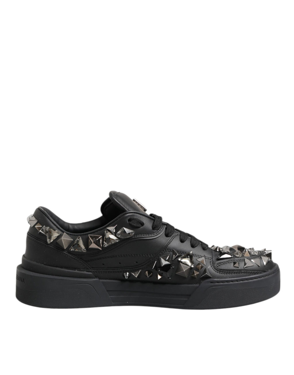 Dolce & Gabbana Schwarze Leder Nieten Low Top Sneakers Schuhe