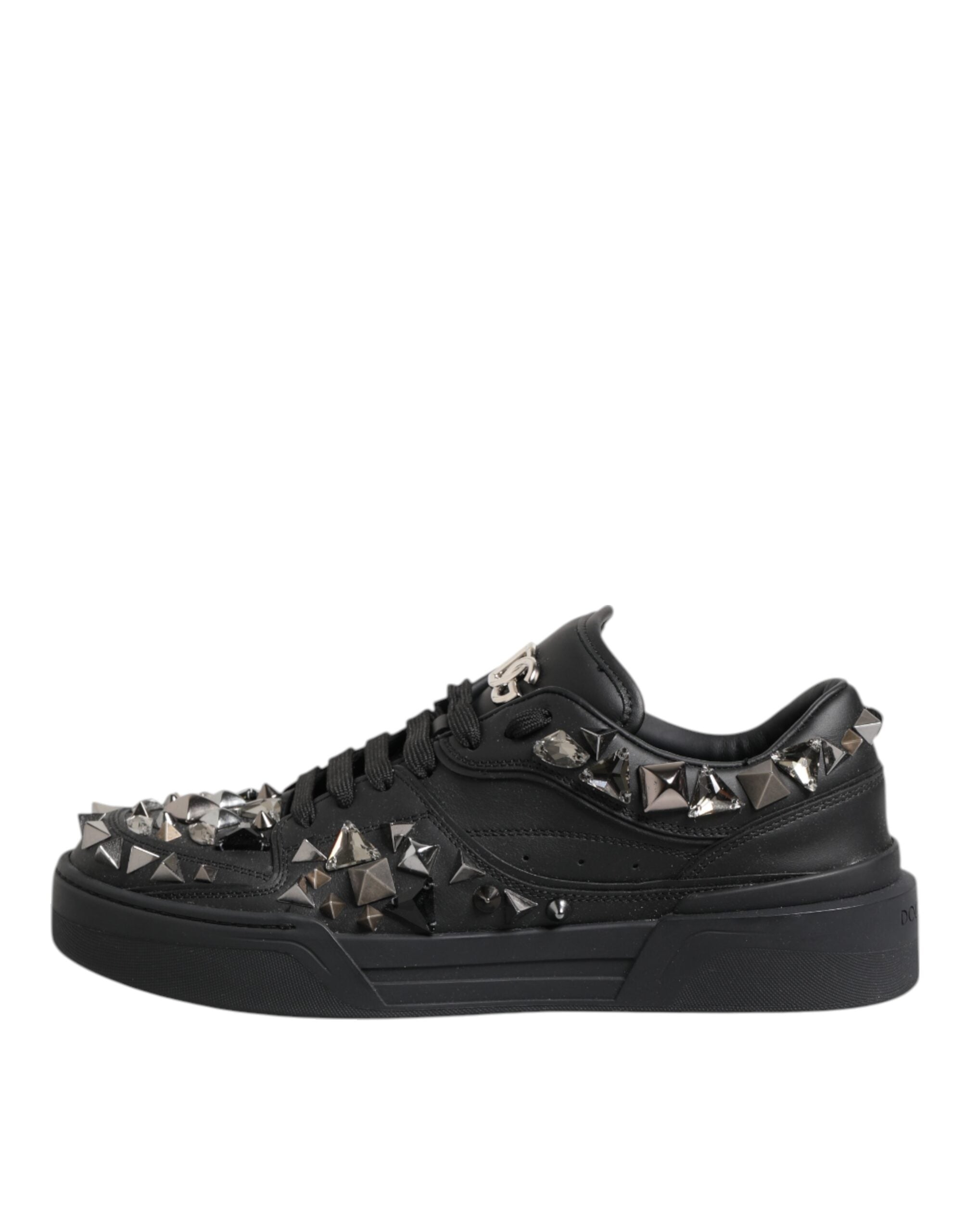 Dolce & Gabbana Schwarze Leder Nieten Low Top Sneakers Schuhe