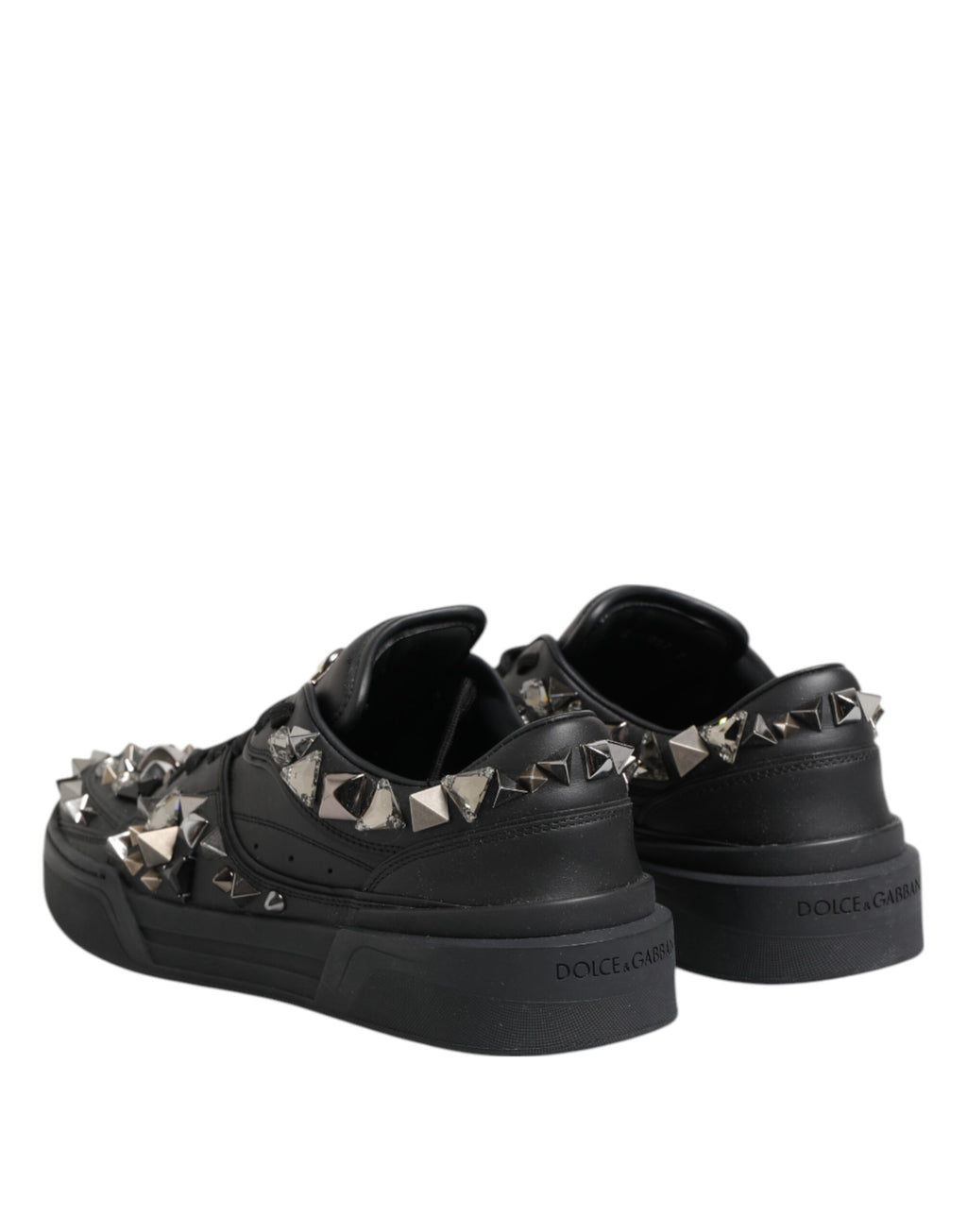 Dolce & Gabbana Schwarze Leder Nieten Low Top Sneakers Schuhe