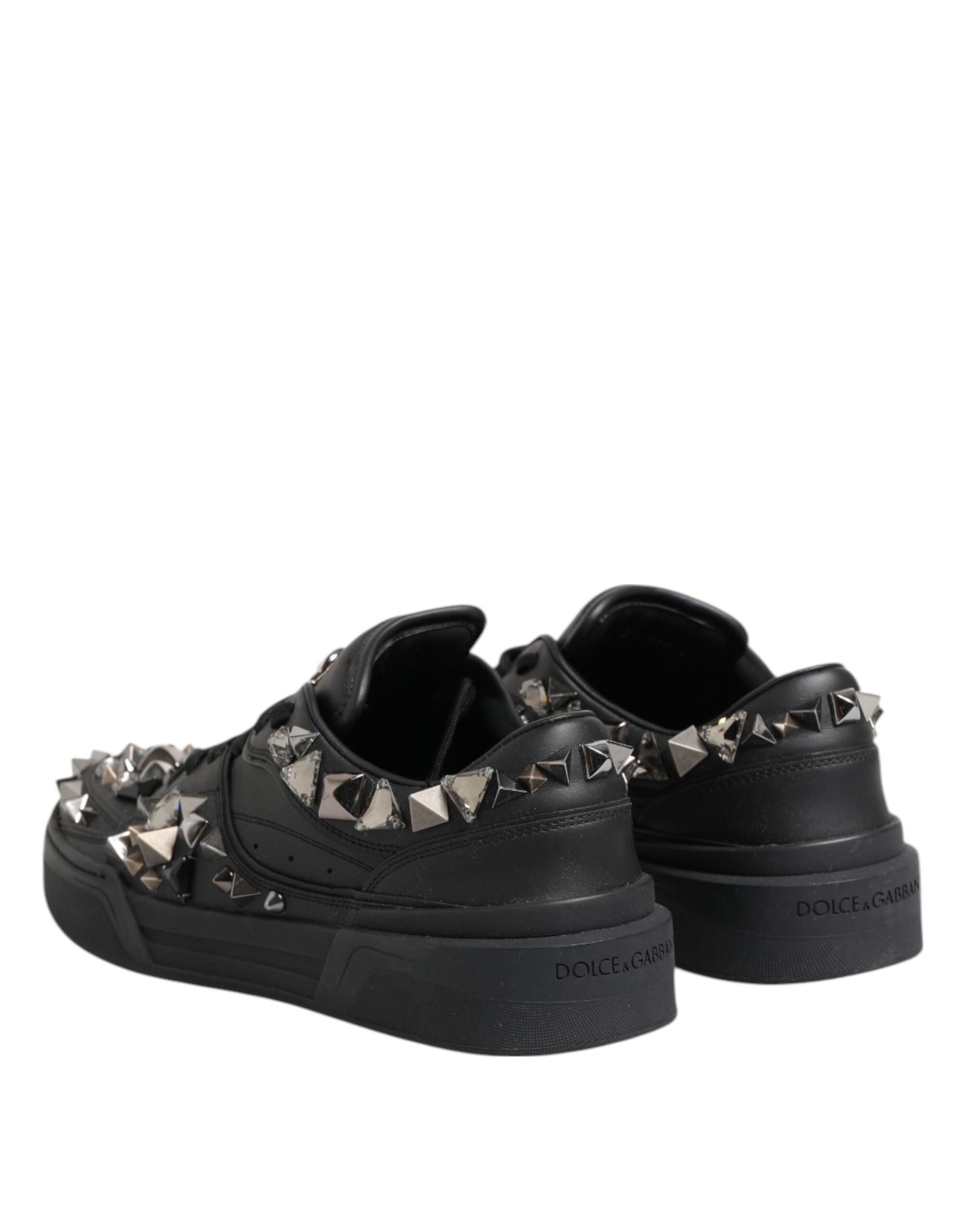 Dolce & Gabbana Schwarze Leder-Sneaker mit Nieten und niedrigem Schaft