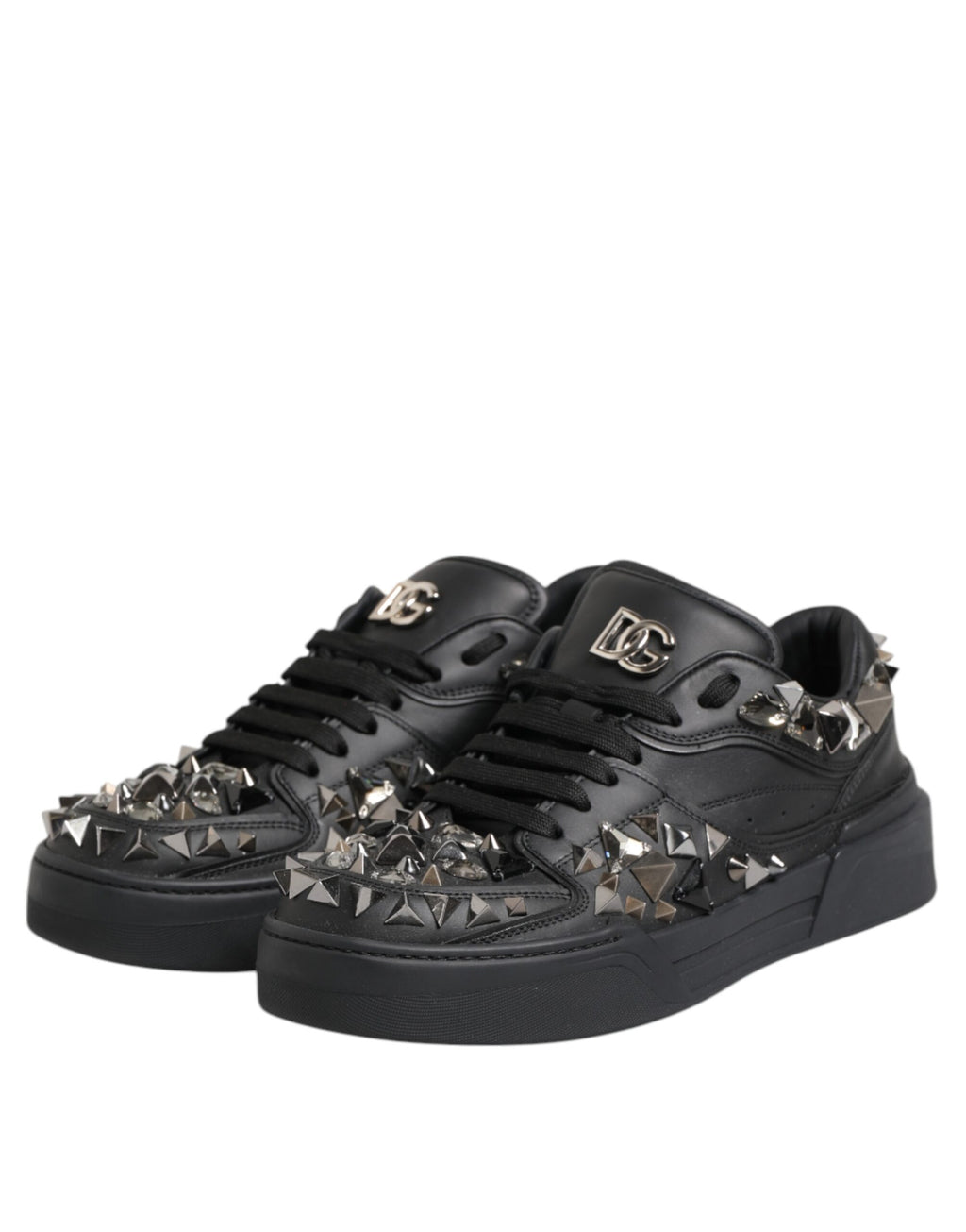 Dolce & Gabbana Schwarze Leder-Sneaker mit Nieten und niedrigem Schaft