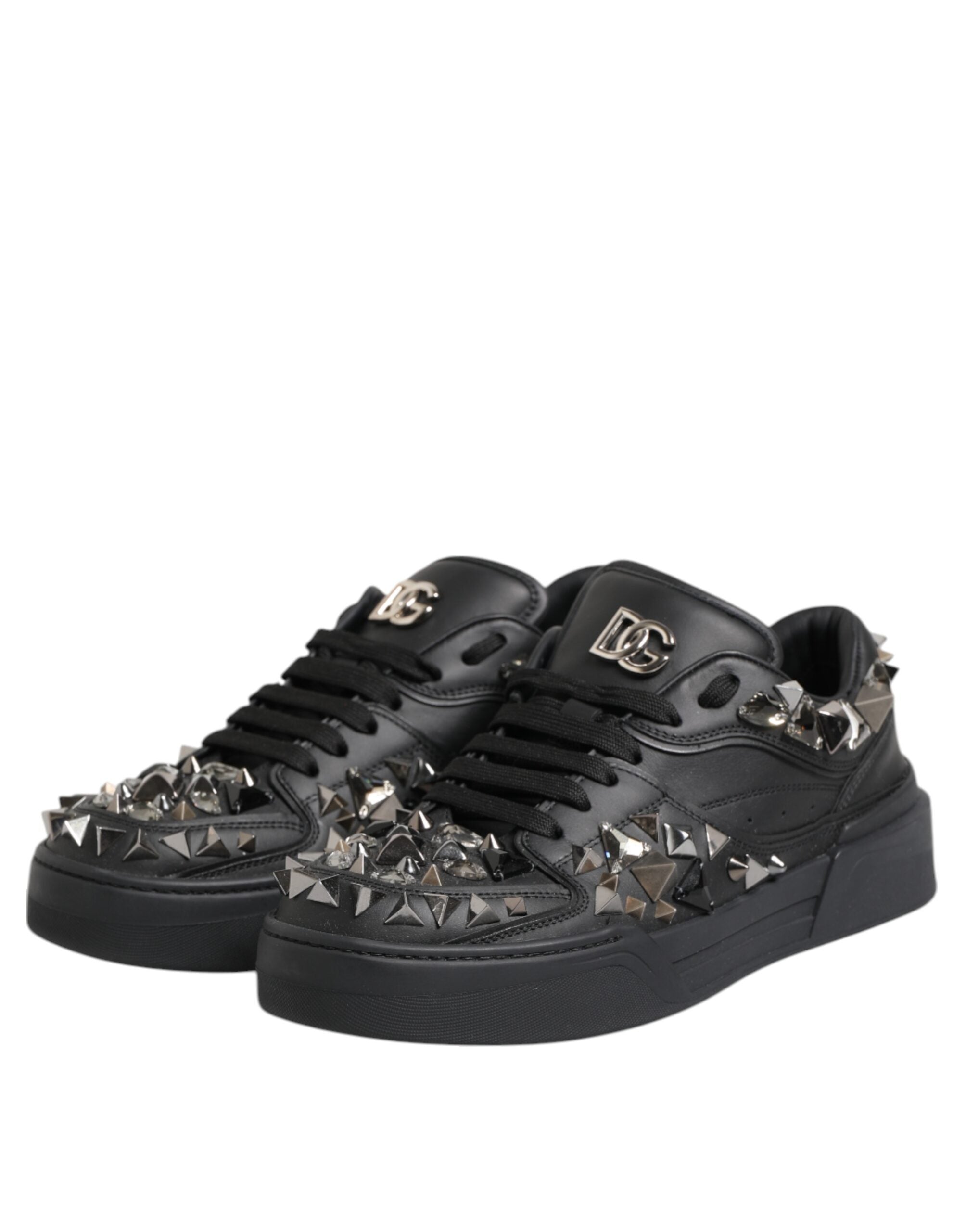 Dolce & Gabbana Schwarze Leder-Sneaker mit Nieten und niedrigem Schaft