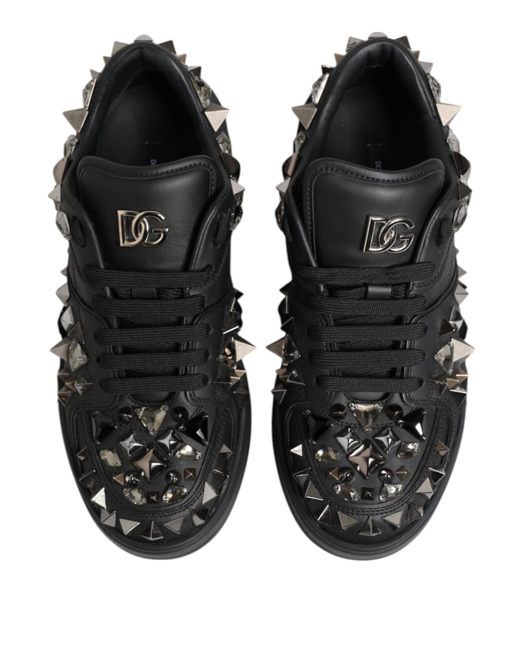 Dolce & Gabbana Schwarze Leder Nieten Low Top Sneakers Schuhe