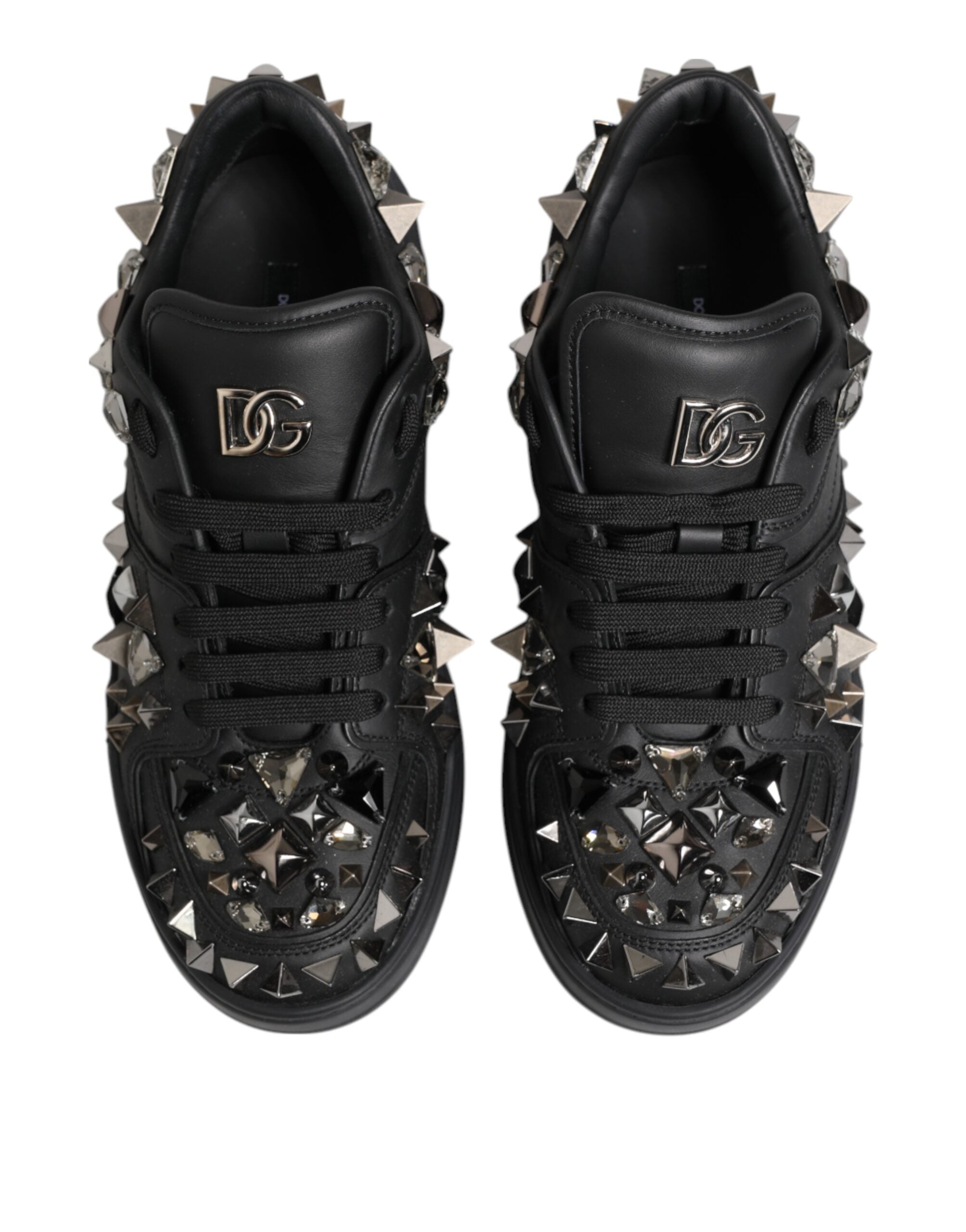 Dolce & Gabbana Schwarze Leder Nieten Low Top Sneakers Schuhe