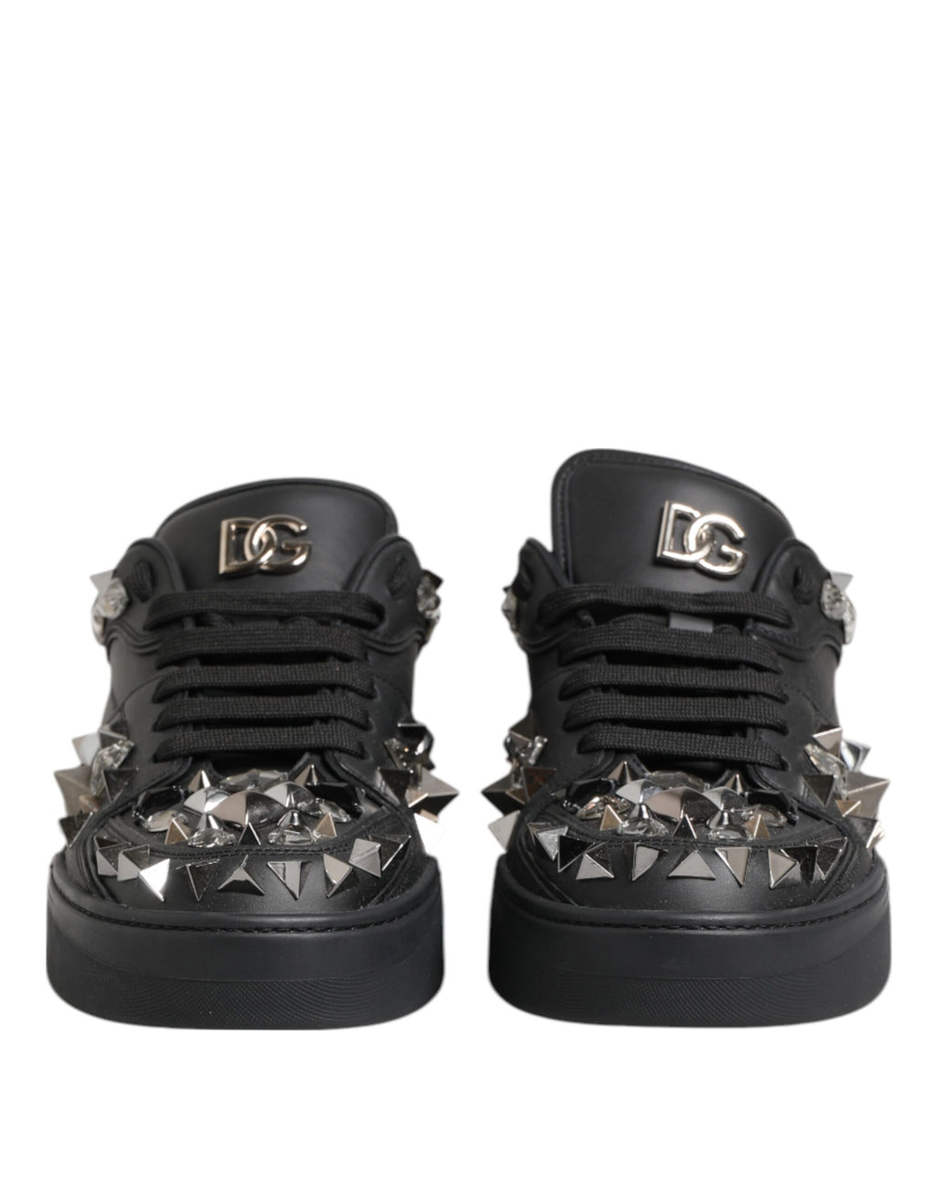 Dolce & Gabbana Schwarze Leder Nieten Low Top Sneakers Schuhe