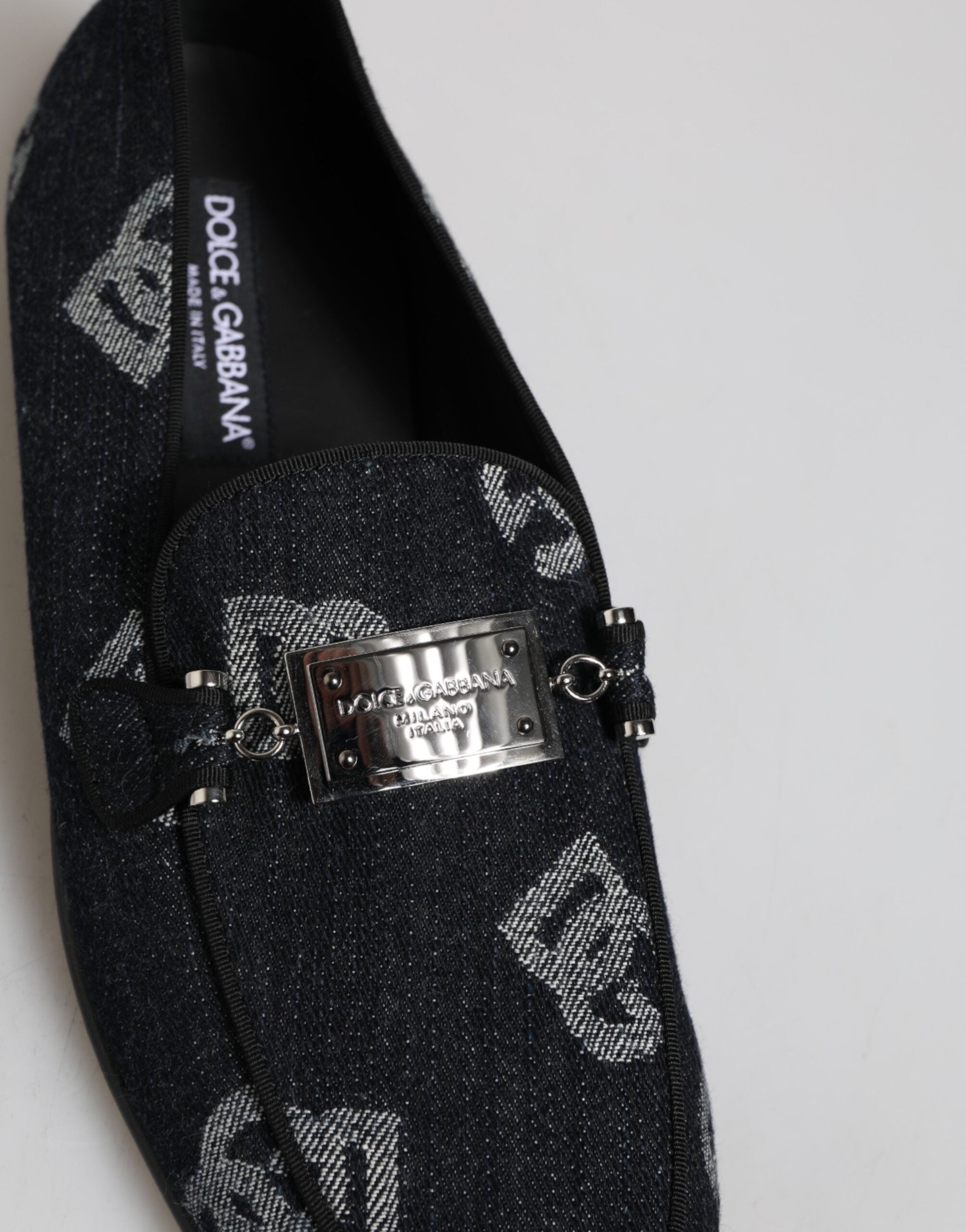 Dolce & Gabbana Blaue Logo-Baumwoll-Loafer Formelle Anzugschuhe
