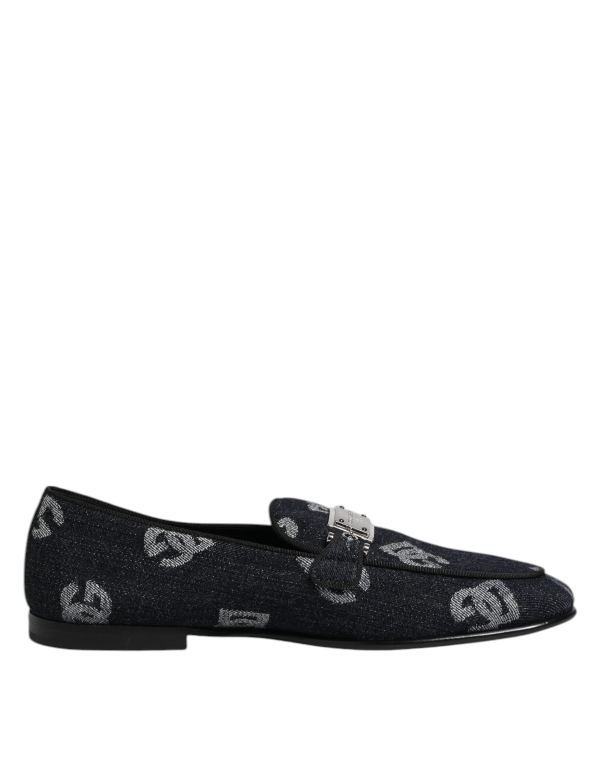 Dolce & Gabbana Blaue Logo-Baumwoll-Loafer Formelle Anzugschuhe