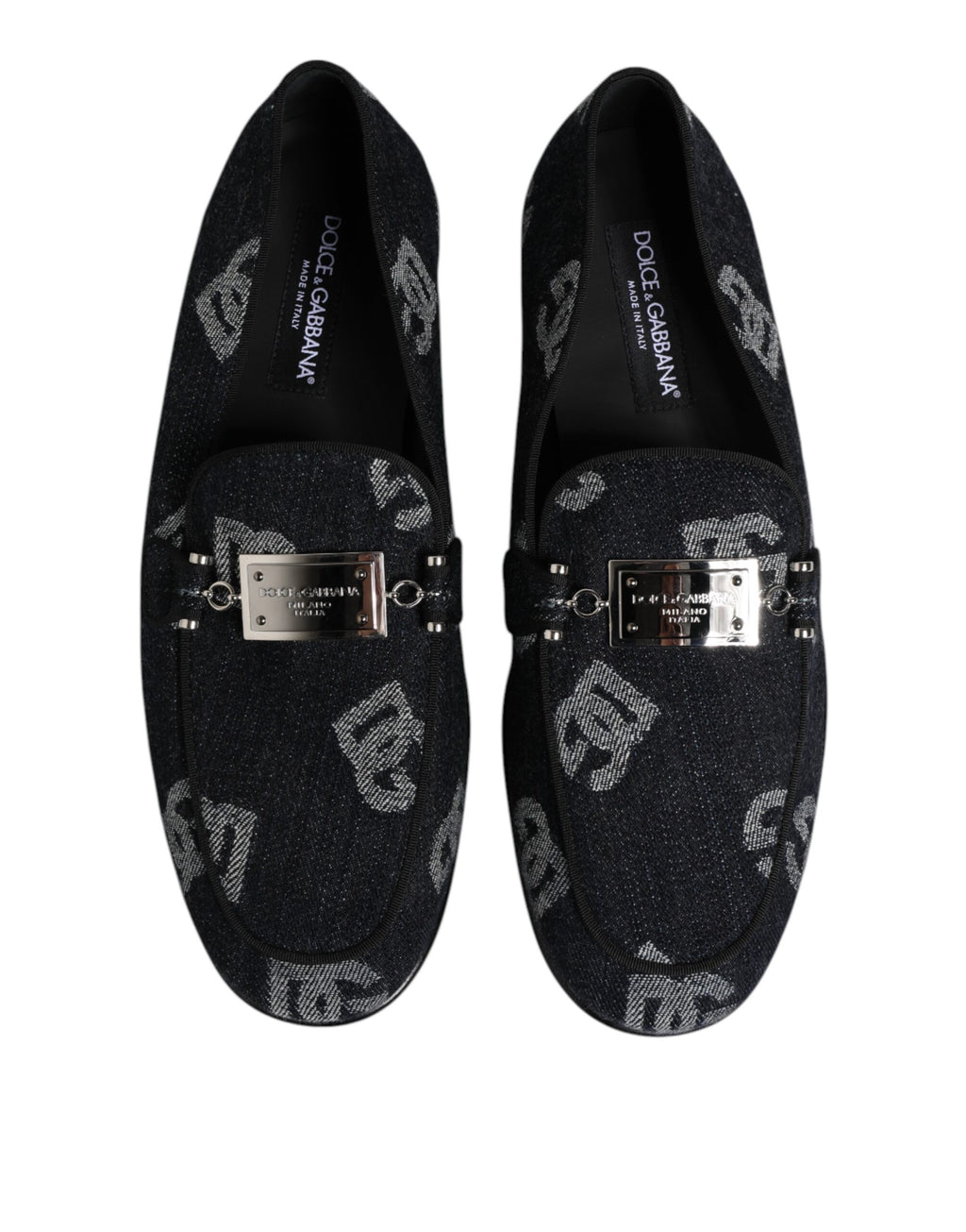 Dolce & Gabbana Blaue Logo-Baumwoll-Loafer Formelle Anzugschuhe