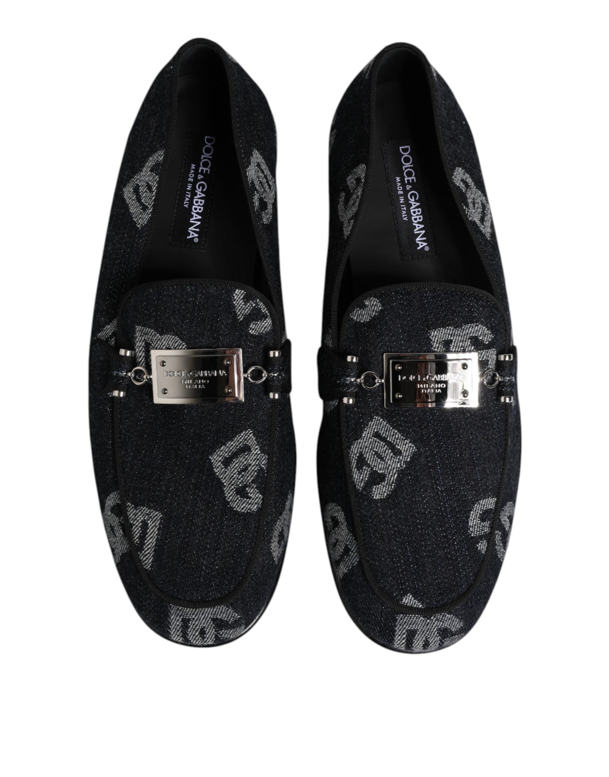 Dolce & Gabbana Blaue Logo-Baumwoll-Loafer Formelle Anzugschuhe