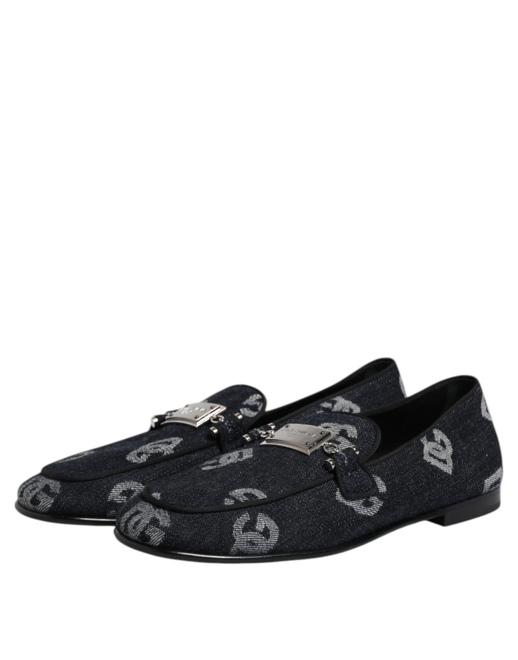 Dolce & Gabbana Blaue Logo-Baumwoll-Loafer Formelle Anzugschuhe