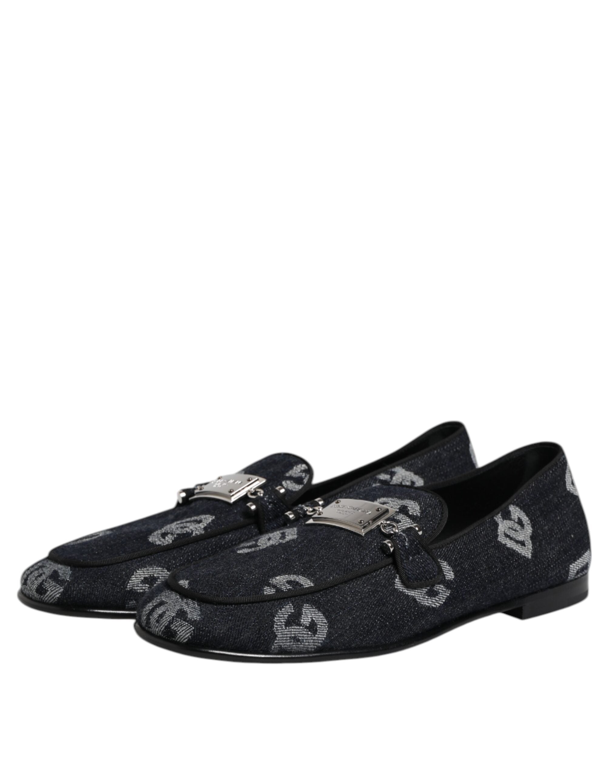 Dolce & Gabbana Blaue Logo-Baumwoll-Loafer Formelle Anzugschuhe