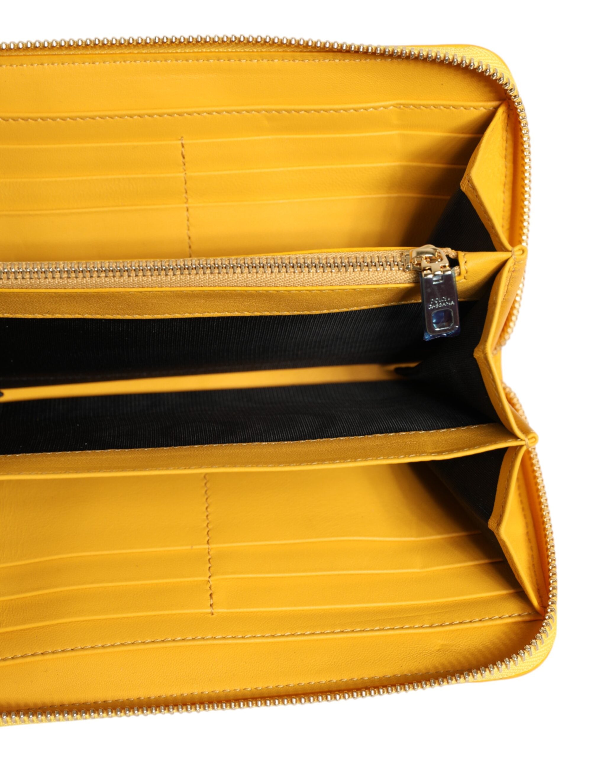 Dolce & Gabbana Gelbe Lederlogoplakette Zip Around Continental Brieftasche