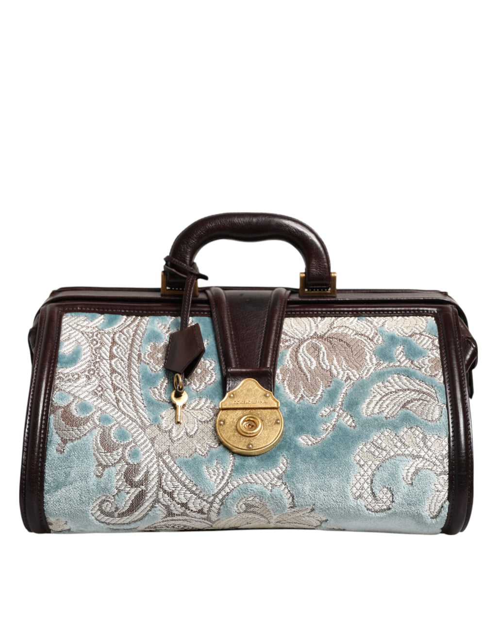 Dolce & Gabbana Blau Braun Leder Floral Jacquard Reisetasche Handtasche