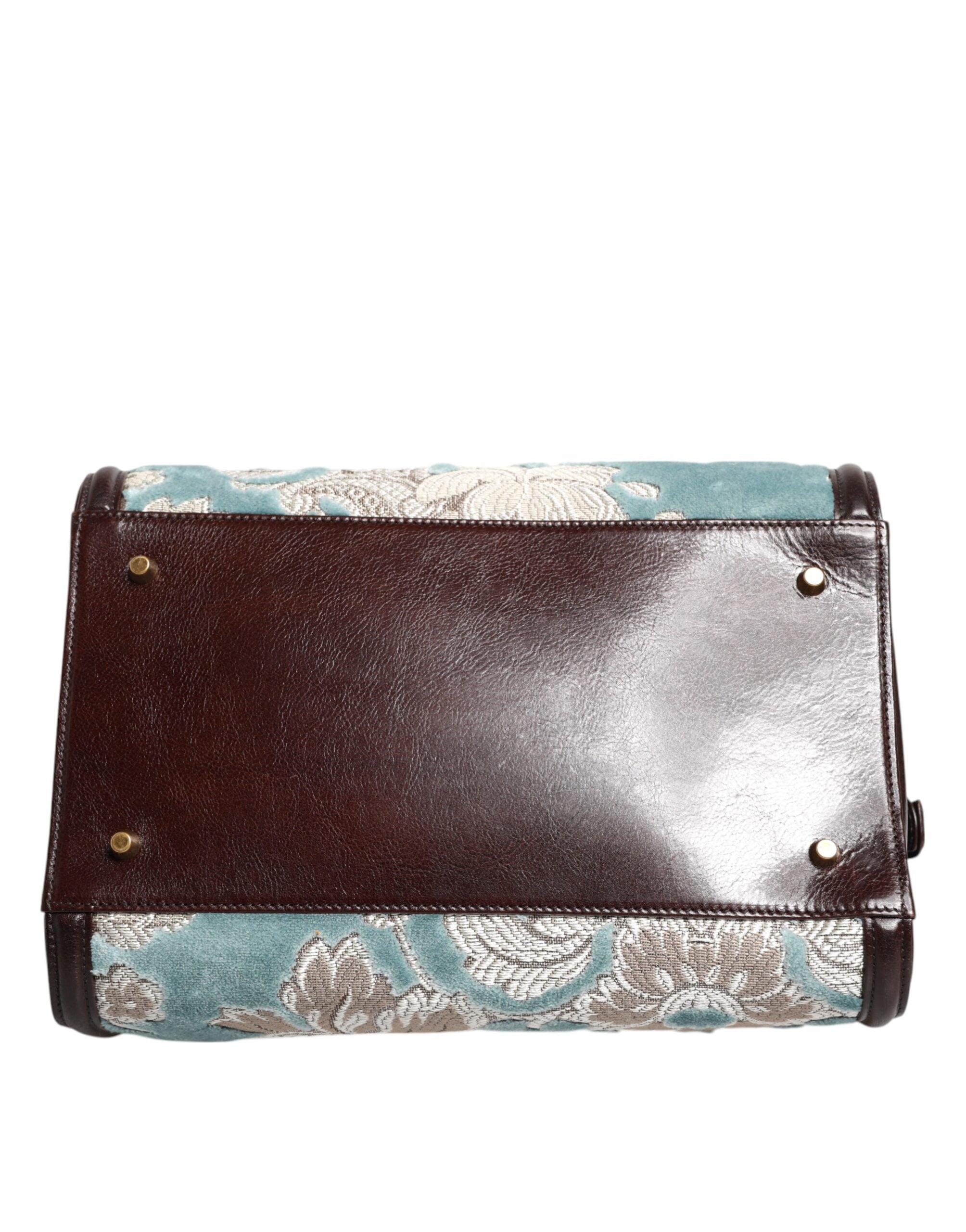 Dolce & Gabbana Blau Braun Leder Floral Jacquard Reisetasche Handtasche