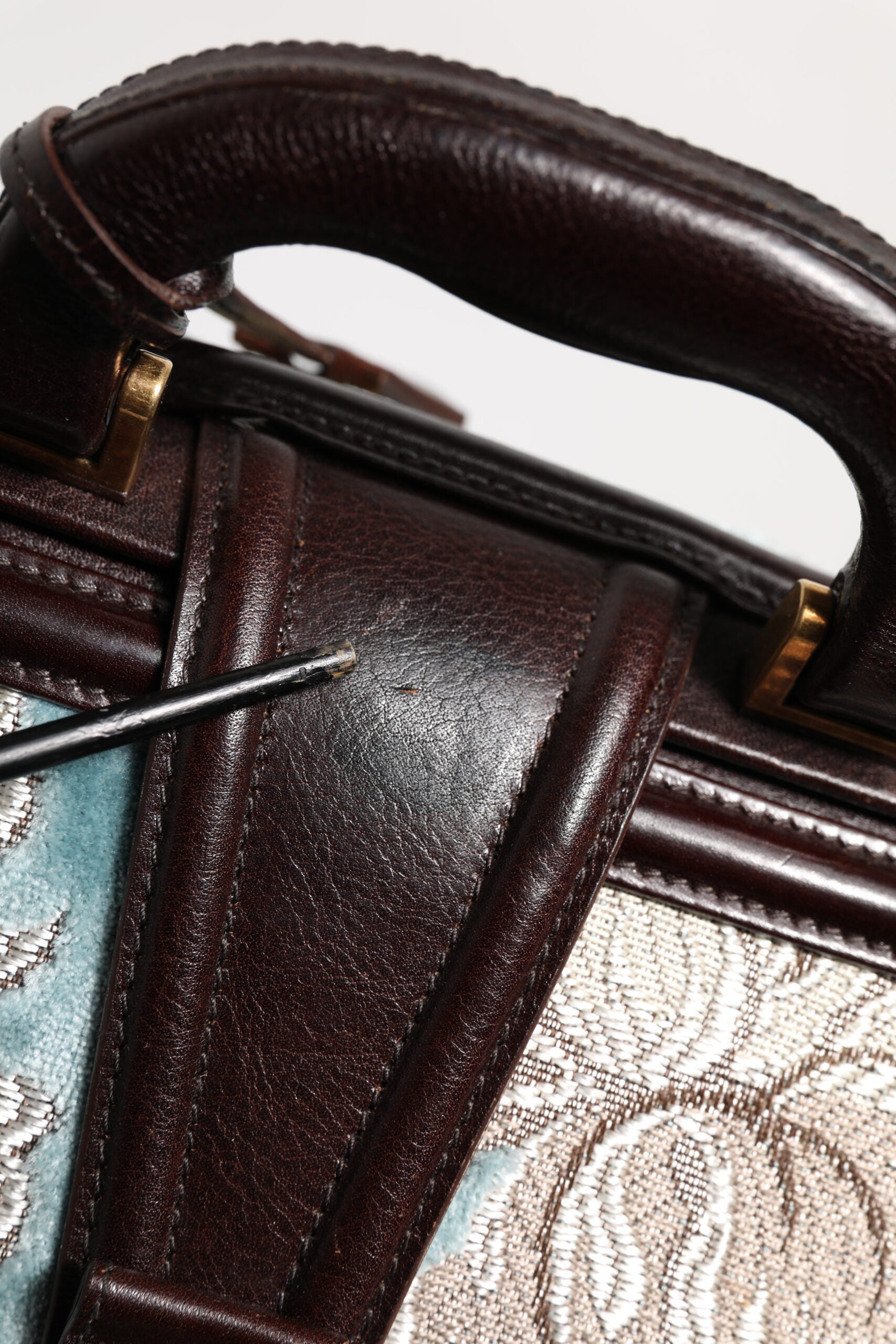 Dolce & Gabbana Blau Braun Leder Floral Jacquard Reisetasche Handtasche