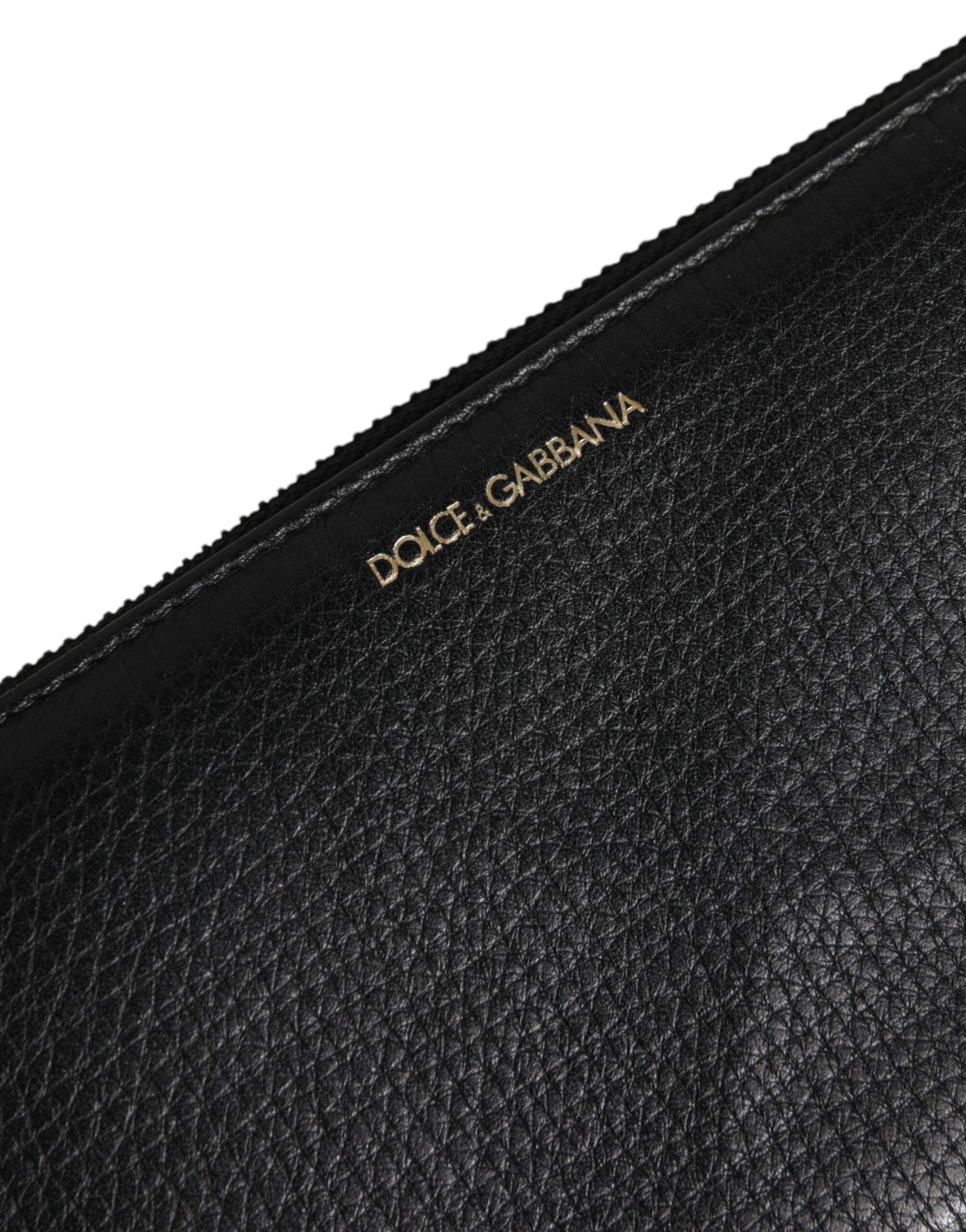 Dolce & Gabbana Schwarzes Kalbsleder Logo Zip Around Continental Brieftasche