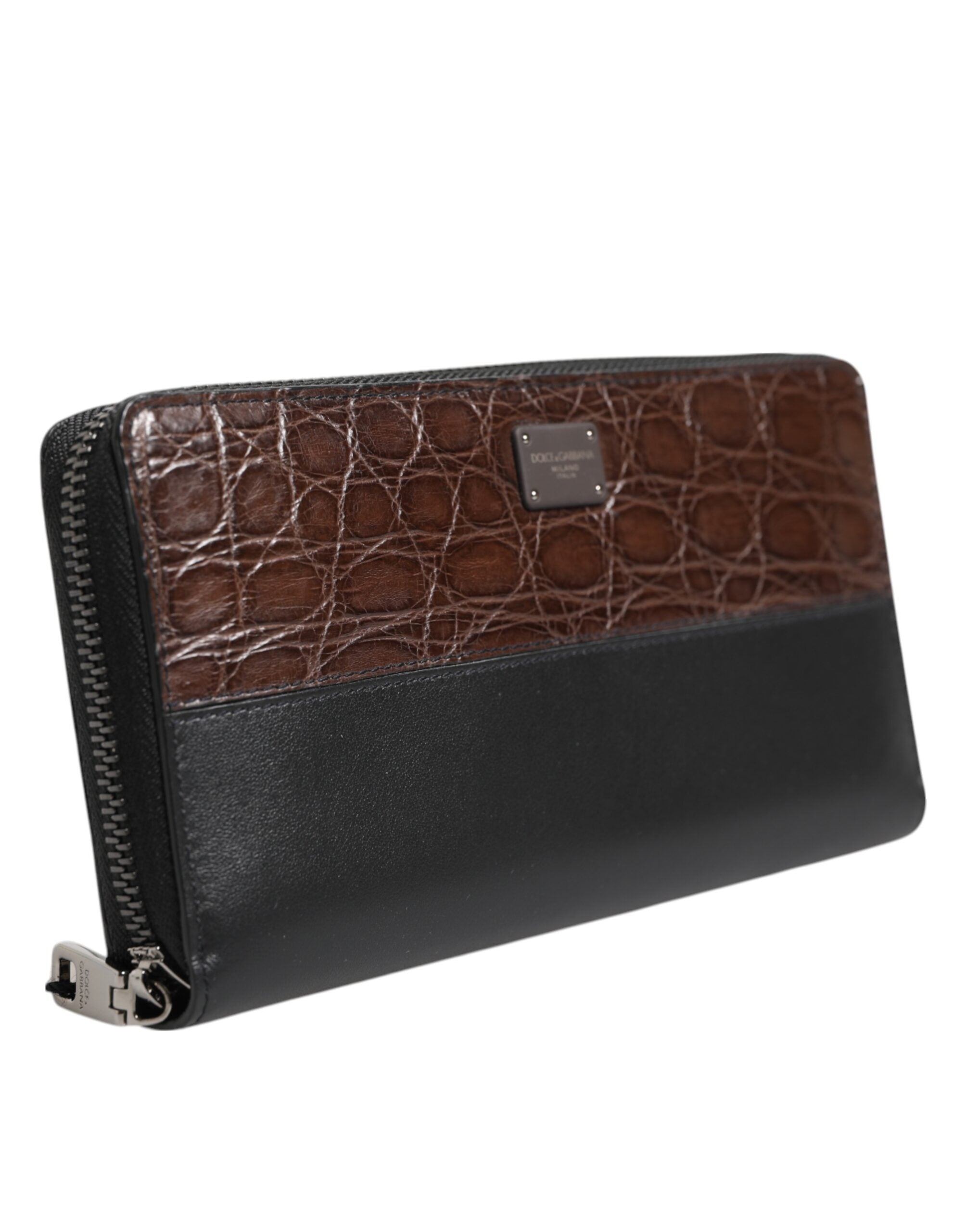 Dolce & Gabbana Schwarz Braun Exotisches Leder Herren Kontinental Clutch Wallet