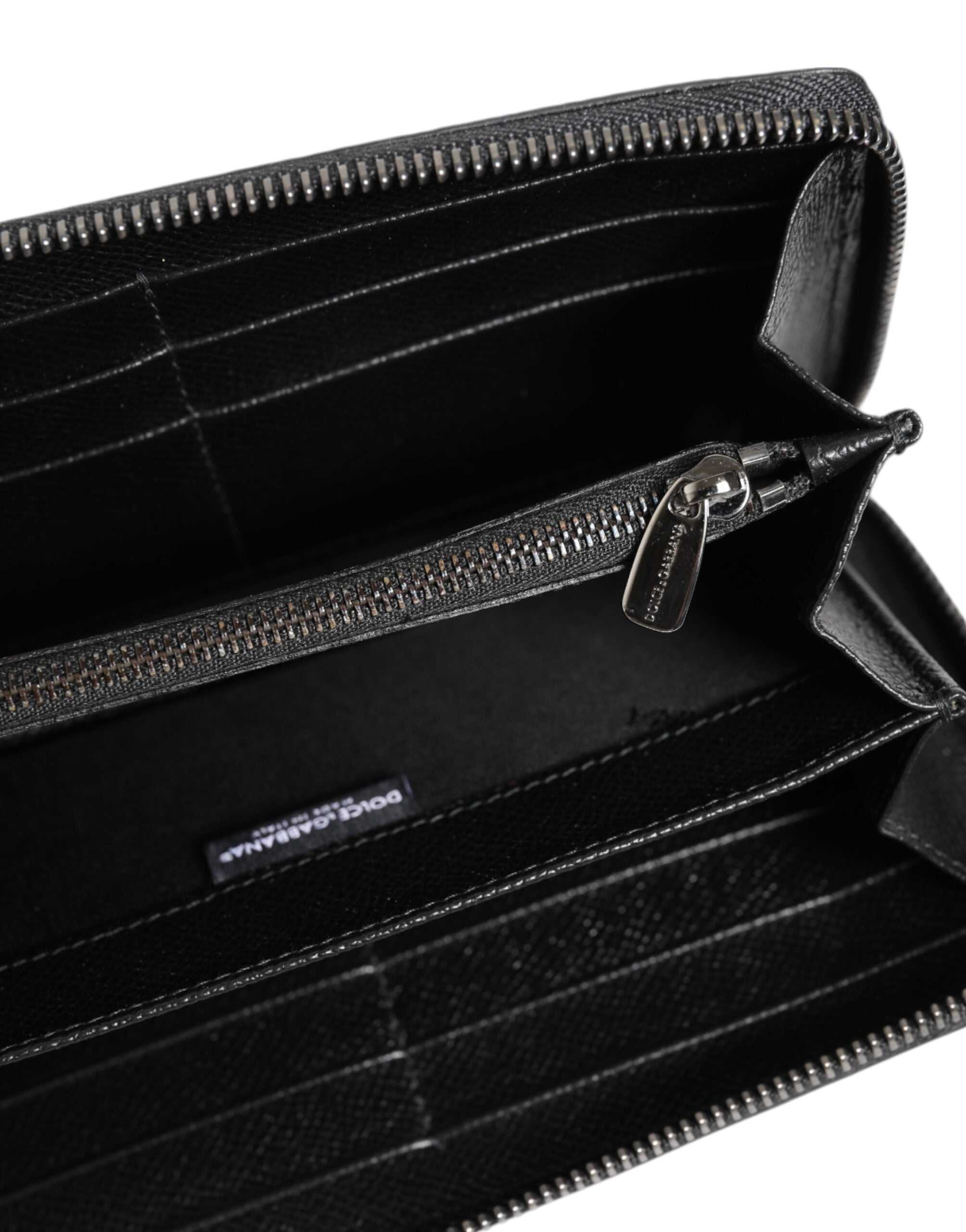Dolce & Gabbana Schwarzer grauer Leopard Leder Zip Around Continental Geldbörse