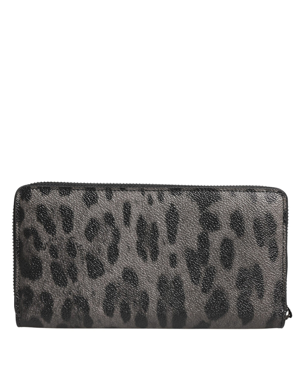 Dolce & Gabbana Schwarzer grauer Leopard Leder Zip Around Continental Geldbörse